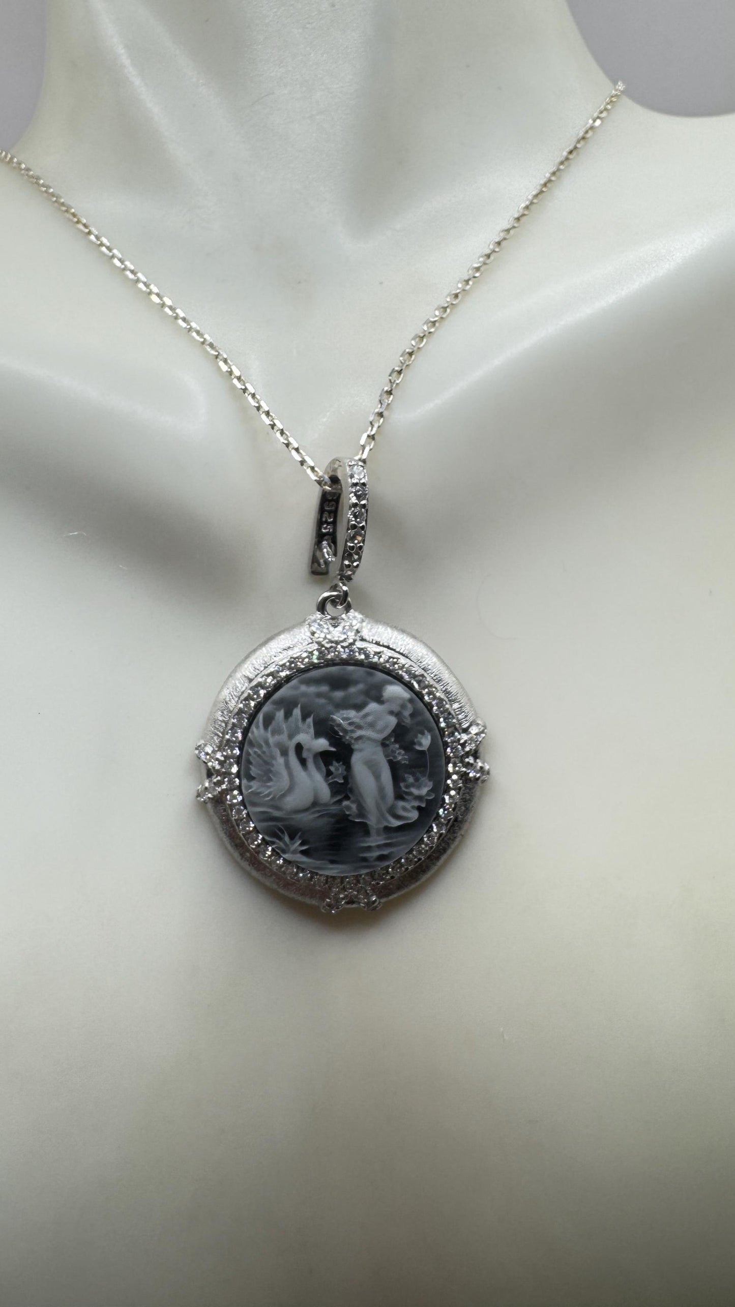 Vintage Ballerina Cameo Flowers 925 Sterling Silver Necklace Choker