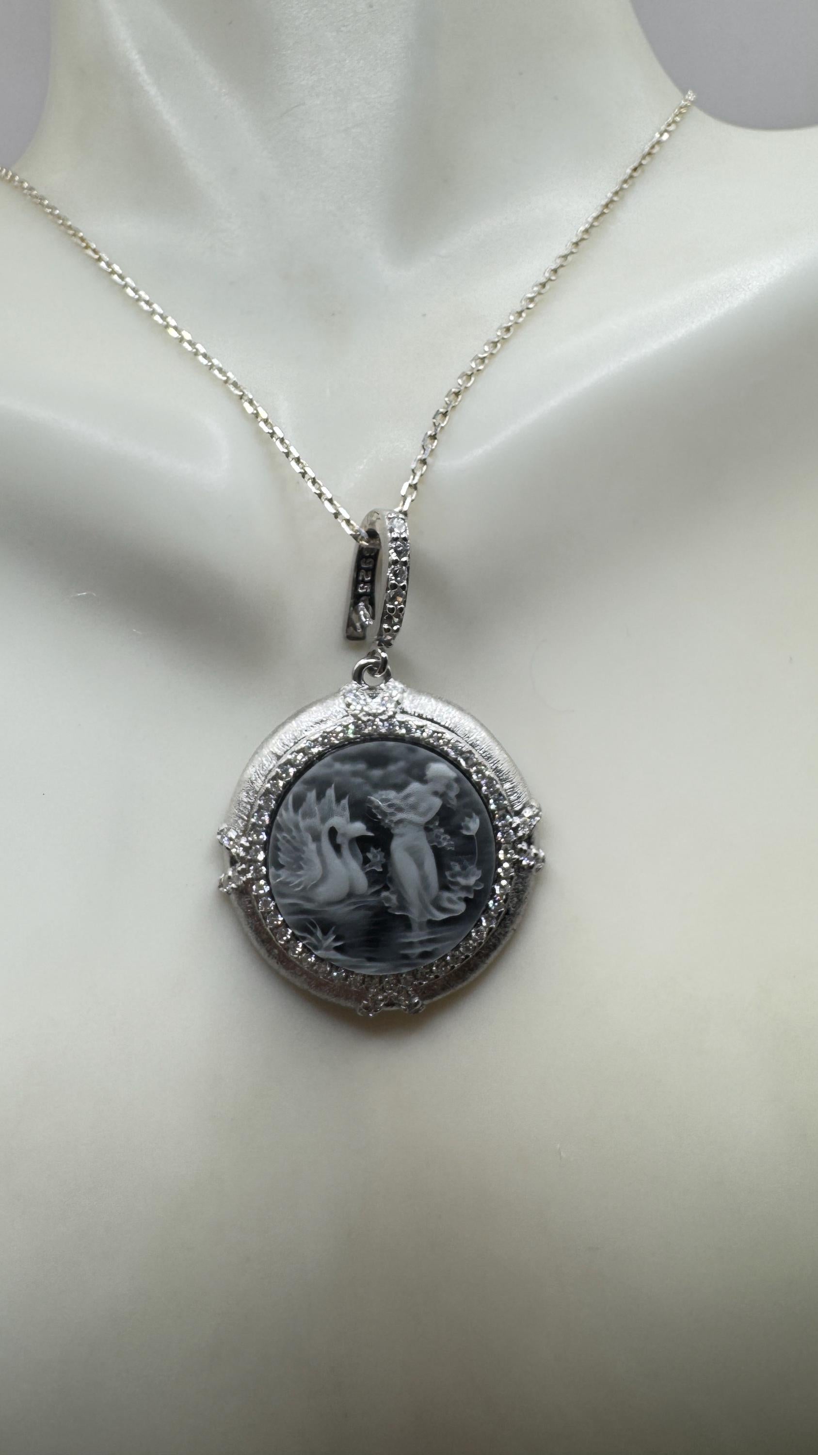 Vintage Ballerina Cameo Flowers 925 Sterling Silver Necklace Choker