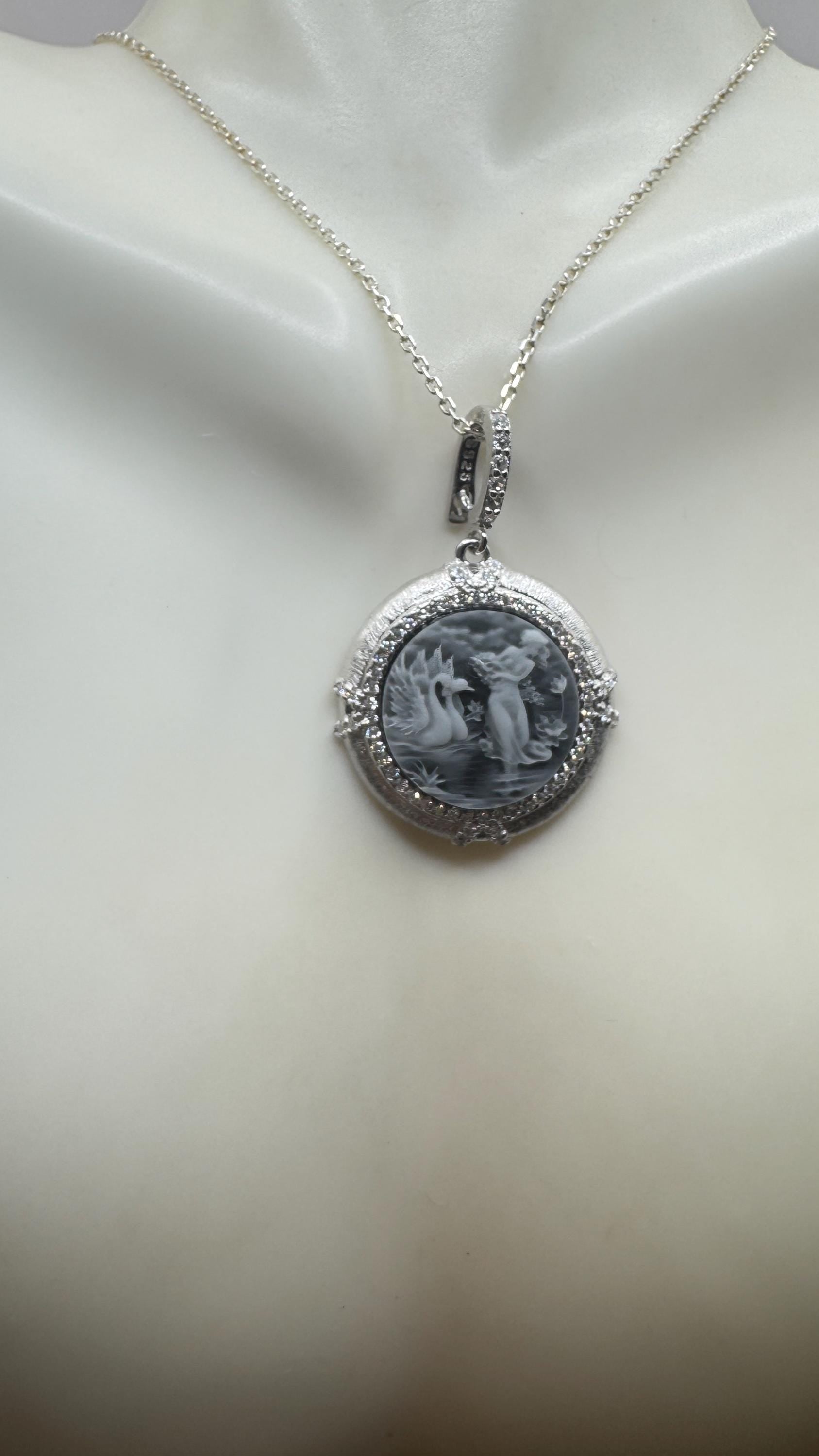 Vintage Ballerina Cameo Flowers 925 Sterling Silver Necklace Choker