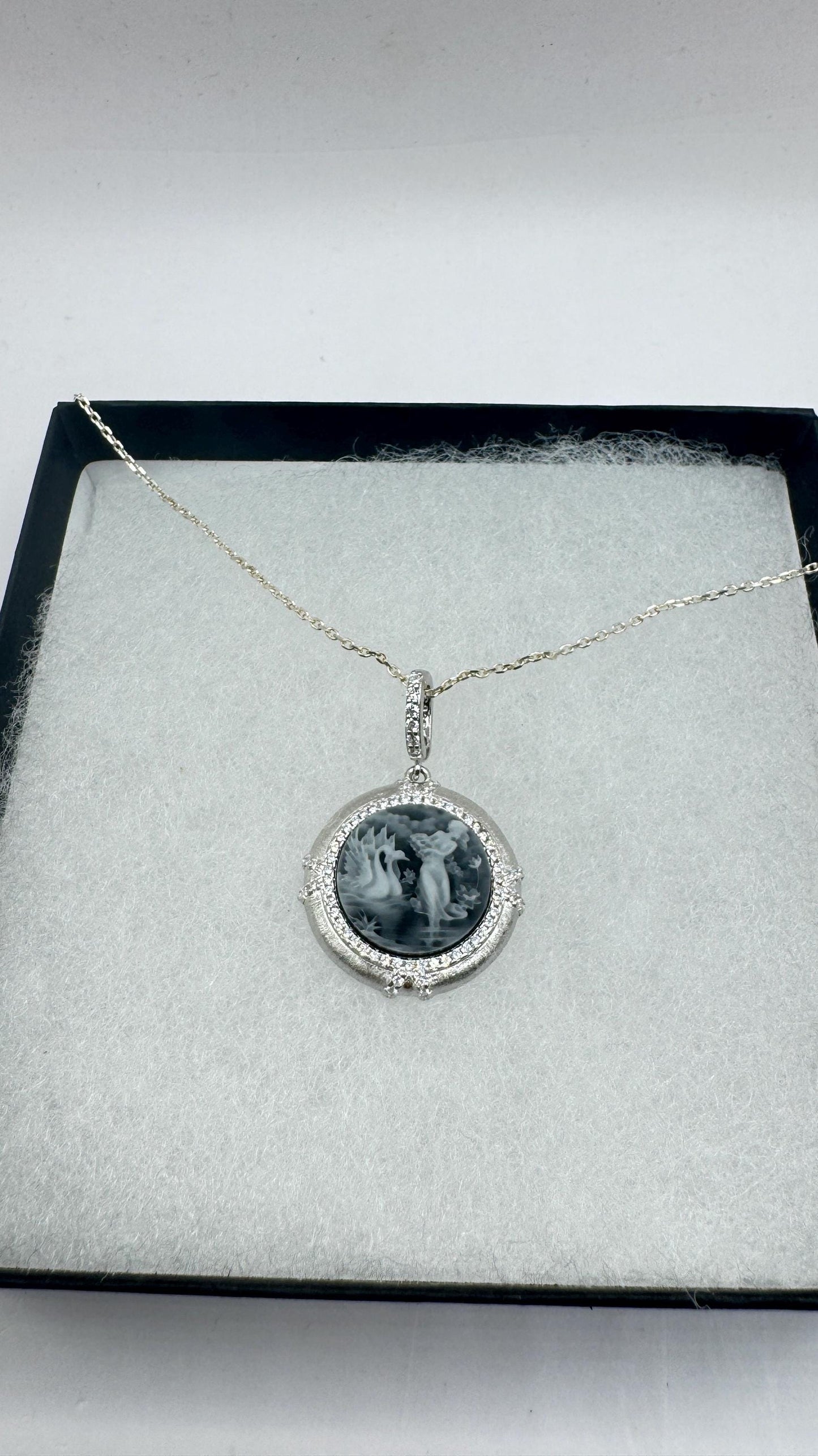 Vintage Ballerina Cameo Flowers 925 Sterling Silver Necklace Choker