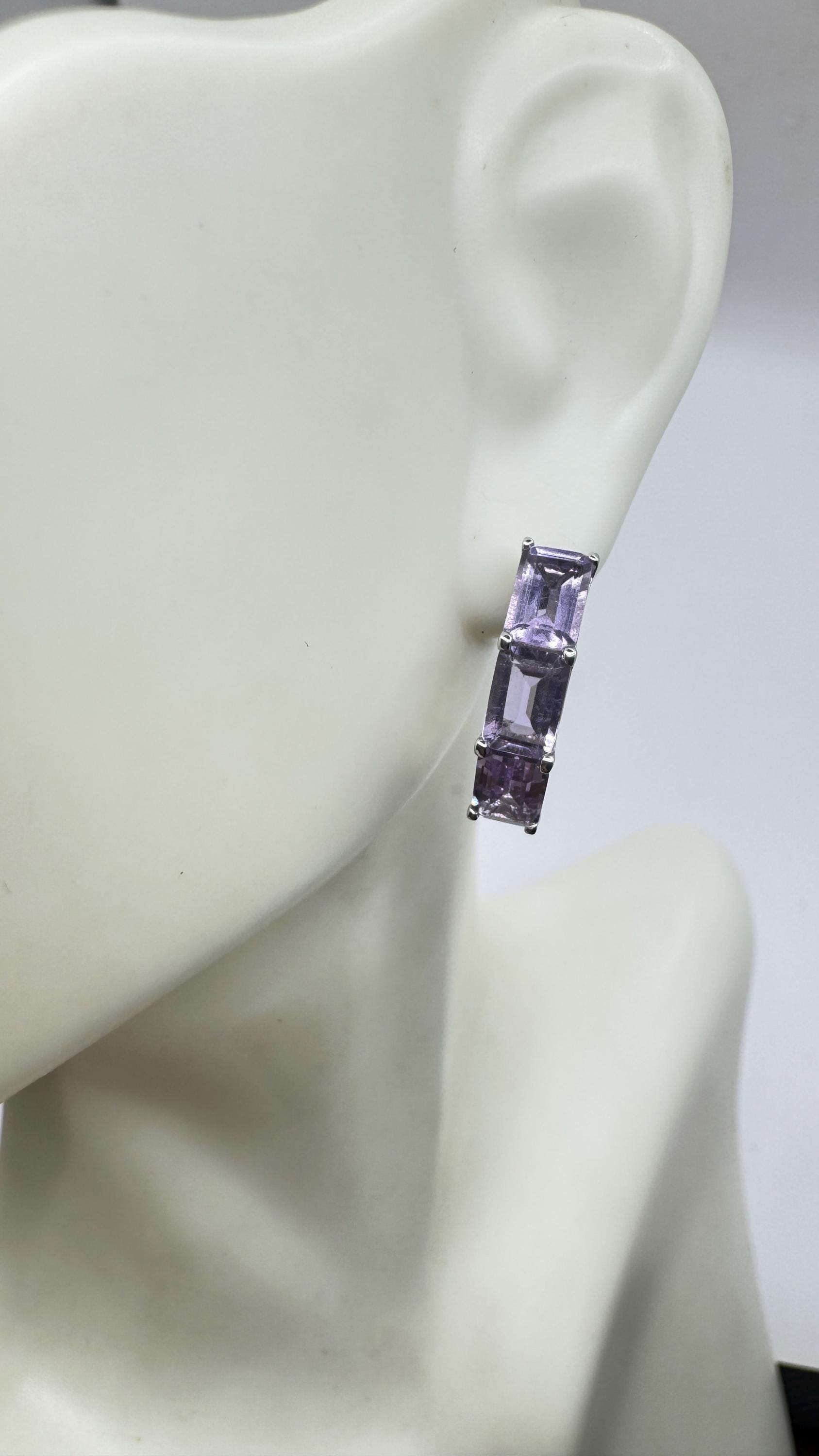 Vintage Purple Amethyst Earrings 925 Sterling Silver Studs