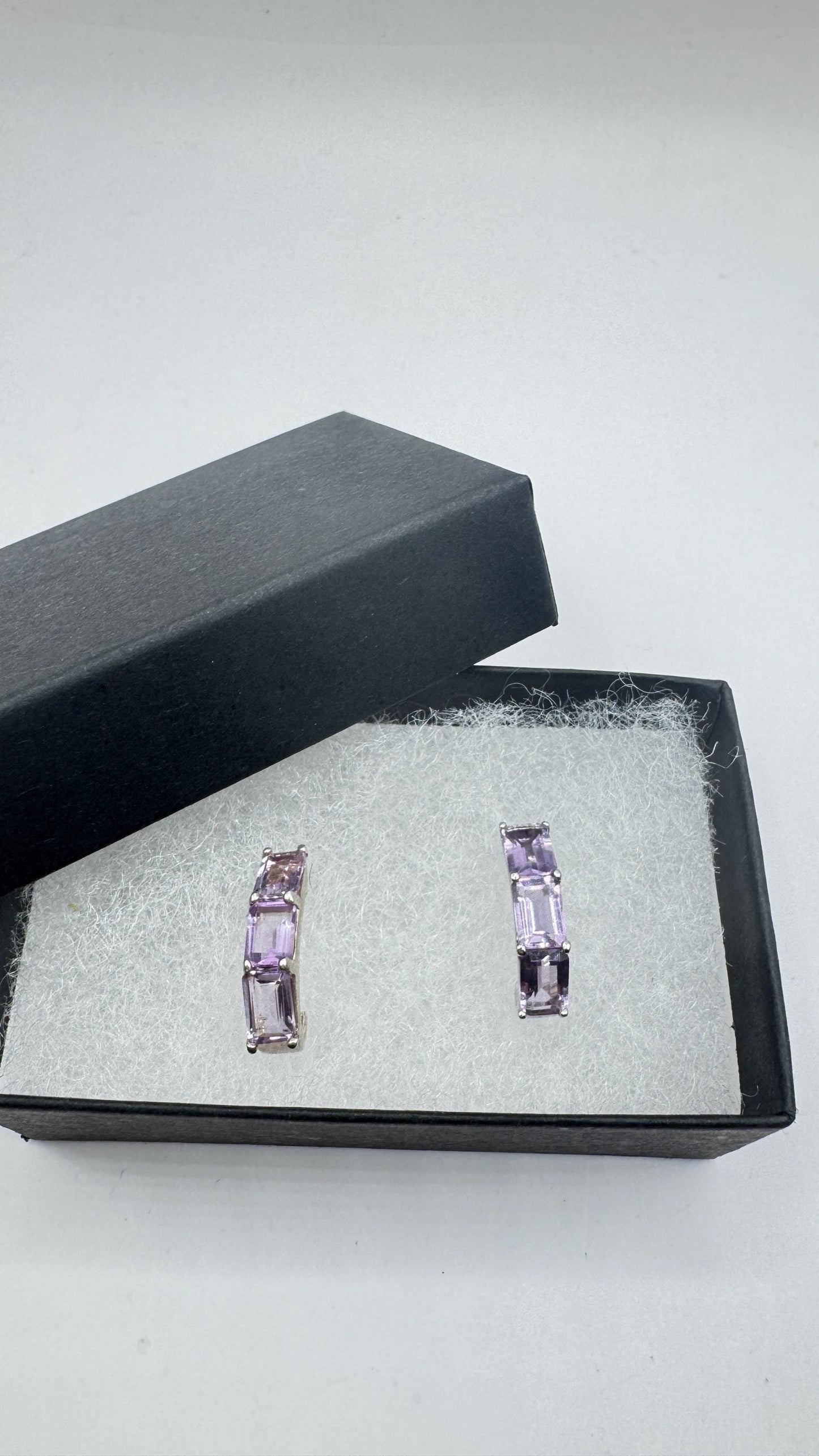 Vintage Purple Amethyst Earrings 925 Sterling Silver Studs