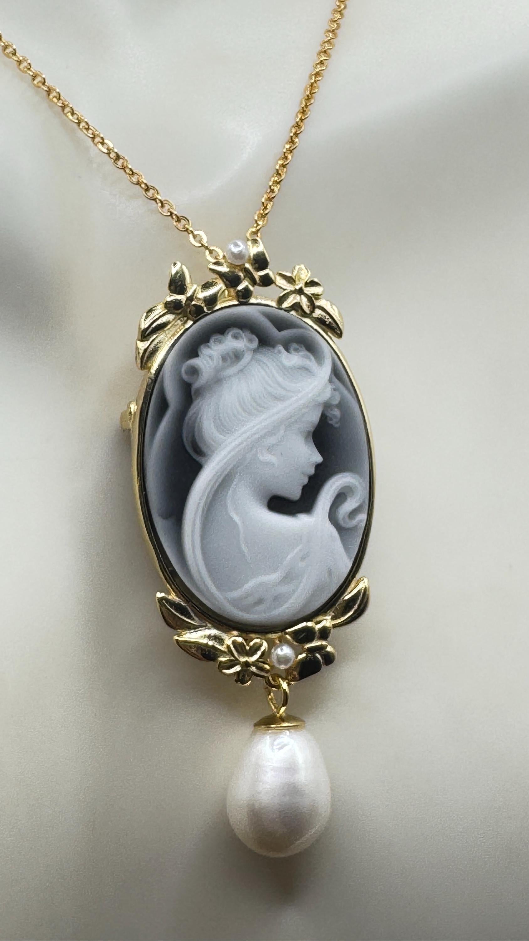 Vintage Onyx Cameo Gold 925 Sterling silver Necklace Choker