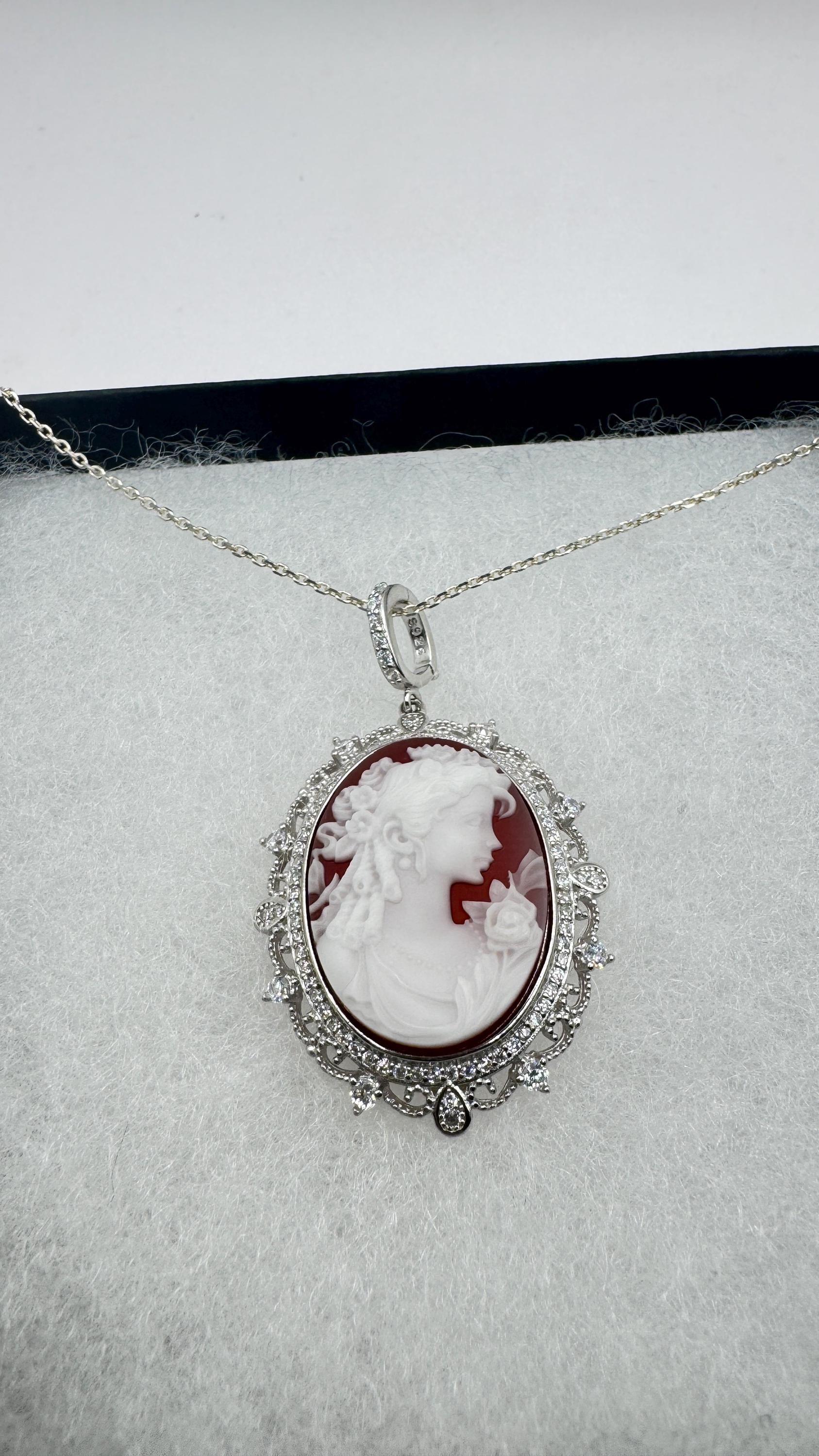 Vintage Onyx Cameo 925 Sterling silver Necklace Choker