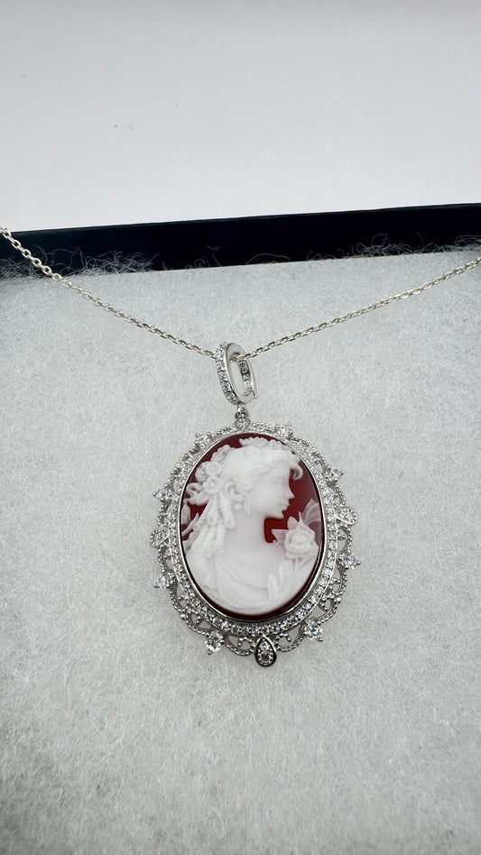 Vintage Onyx Cameo 925 Sterling silver Necklace Choker