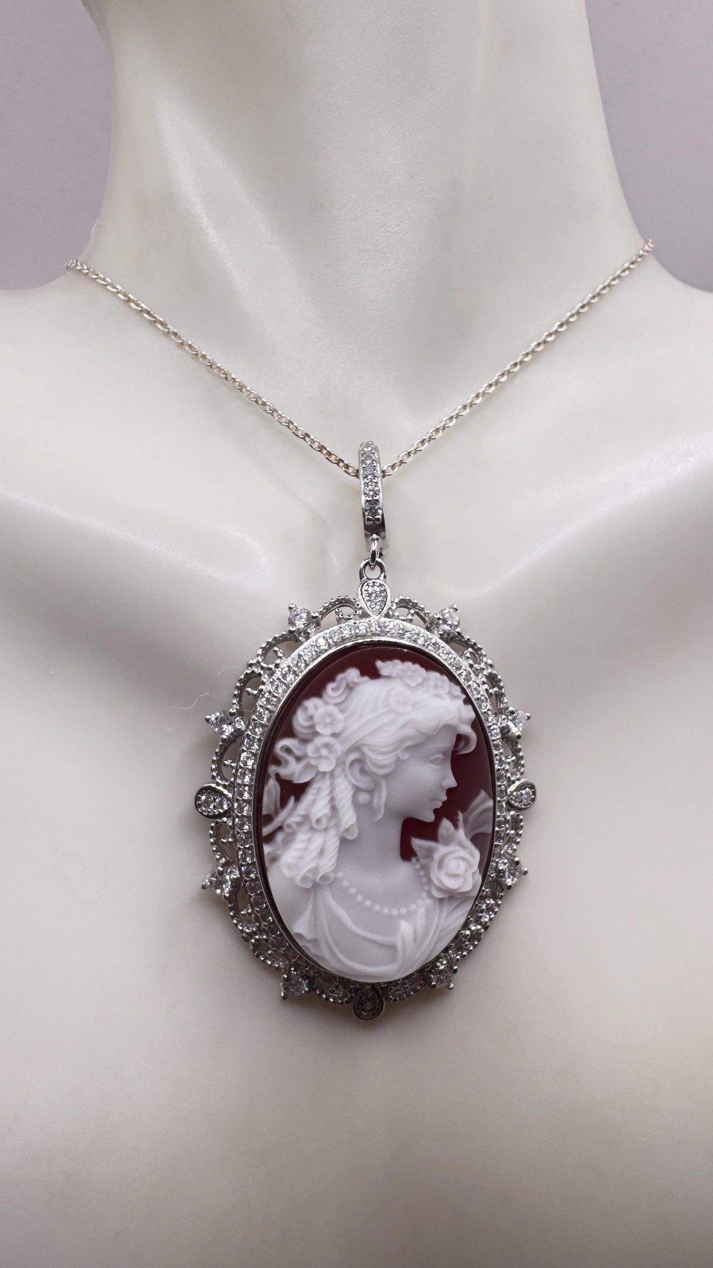 Vintage Onyx Cameo 925 Sterling silver Necklace Choker