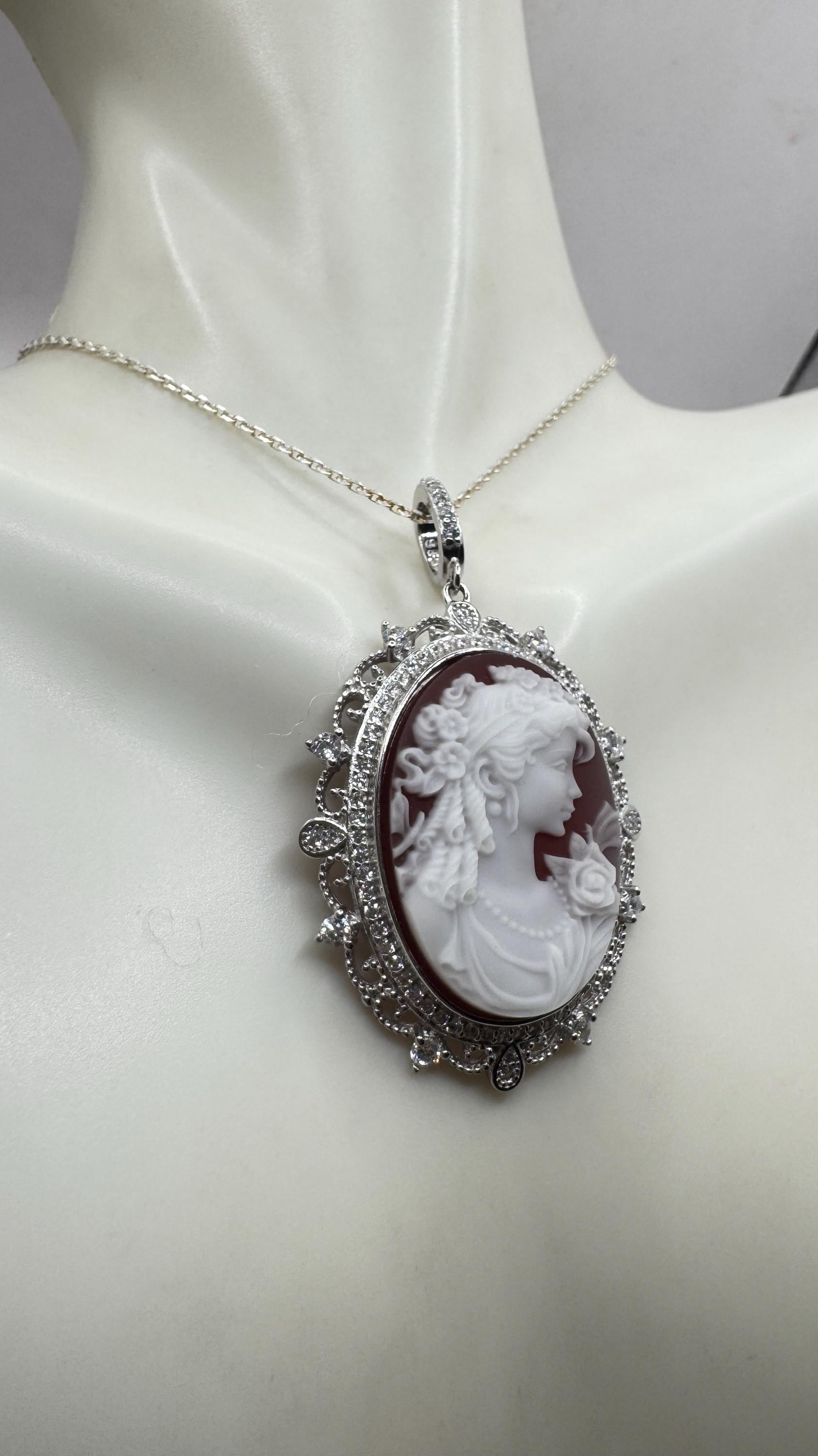 Vintage Onyx Cameo 925 Sterling silver Necklace Choker