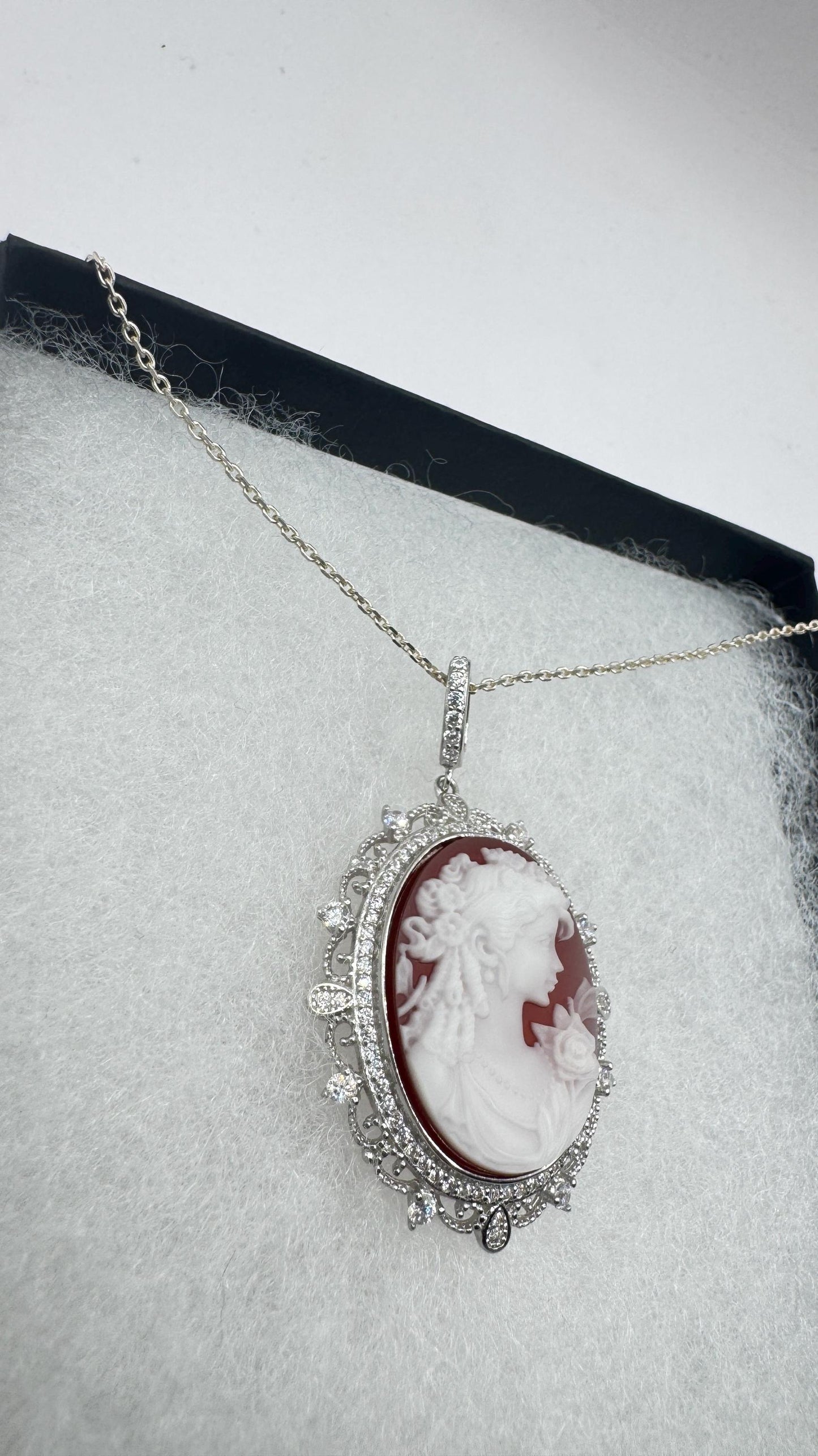 Vintage Onyx Cameo 925 Sterling silver Necklace Choker