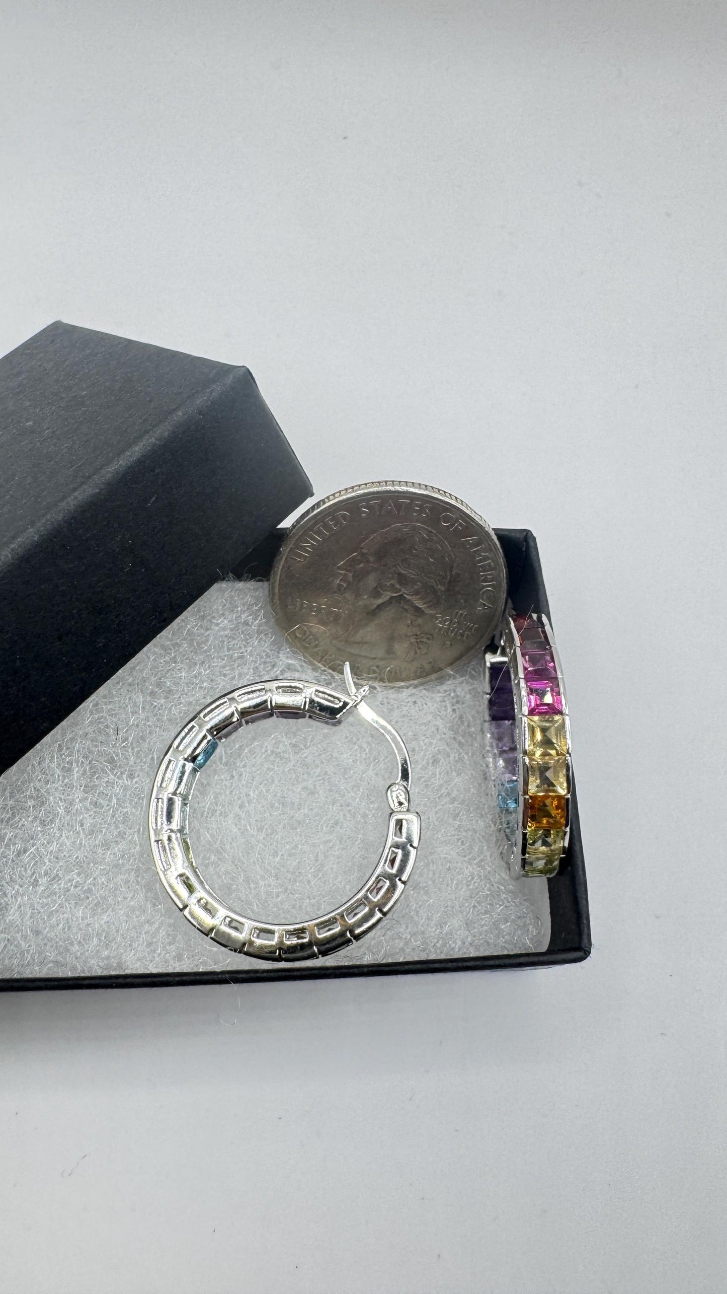 Vintage Gemstone Hoop Earrings 925 Sterling Silver