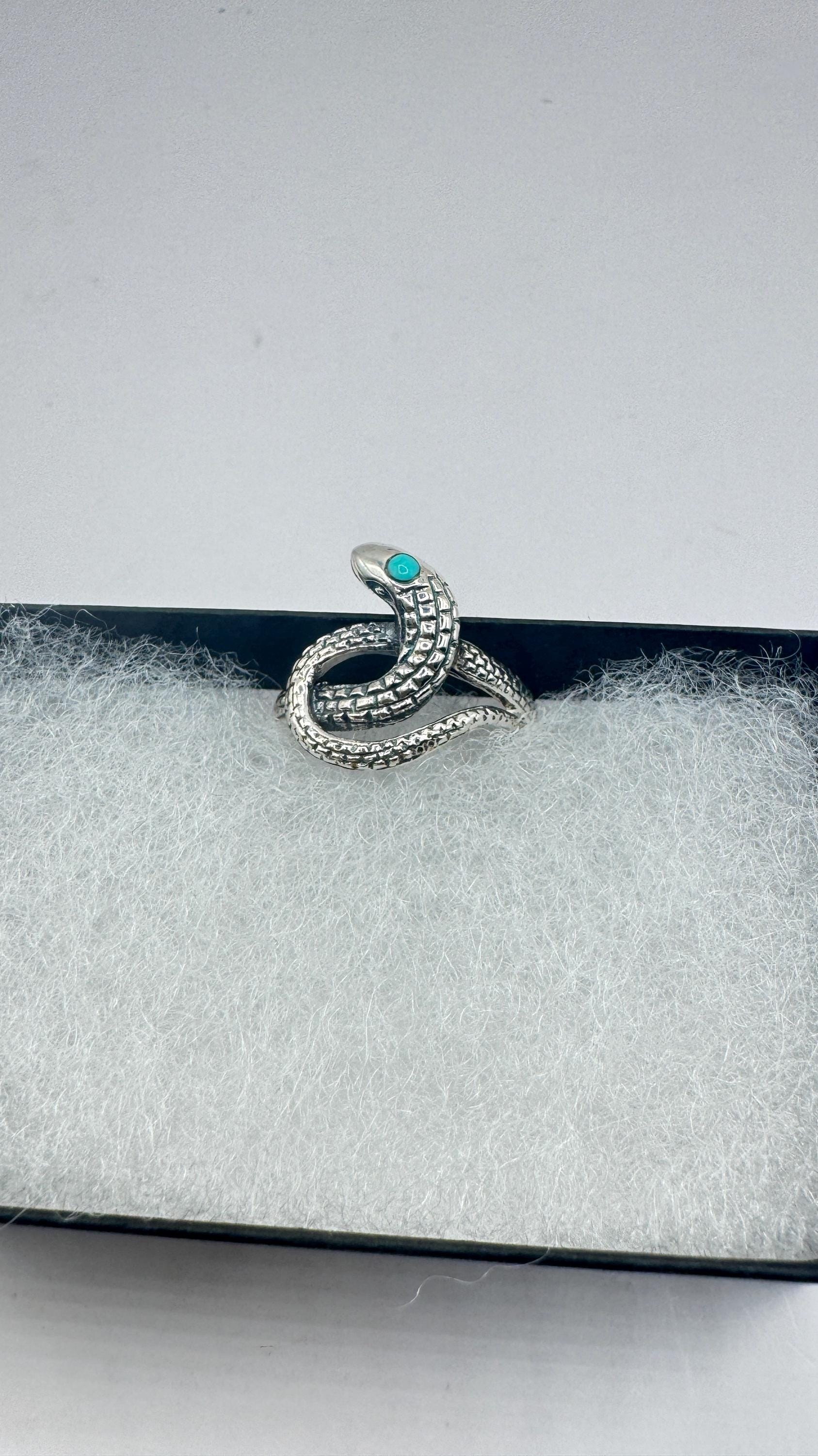 Vintage Turquoise Snake Ring 925 Sterling Silver