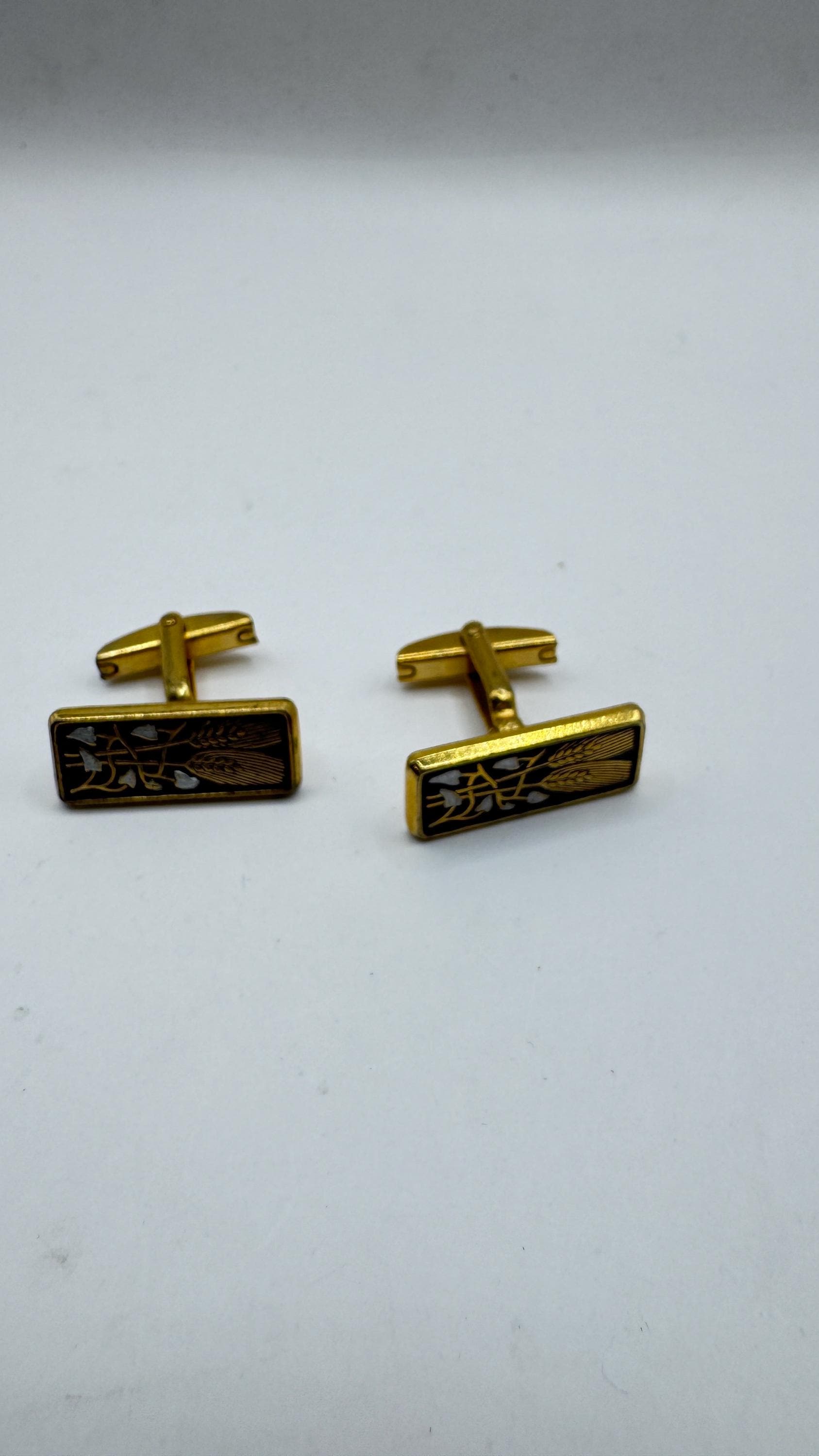 Vintage Gold Damascine Cuff links Gold Filled