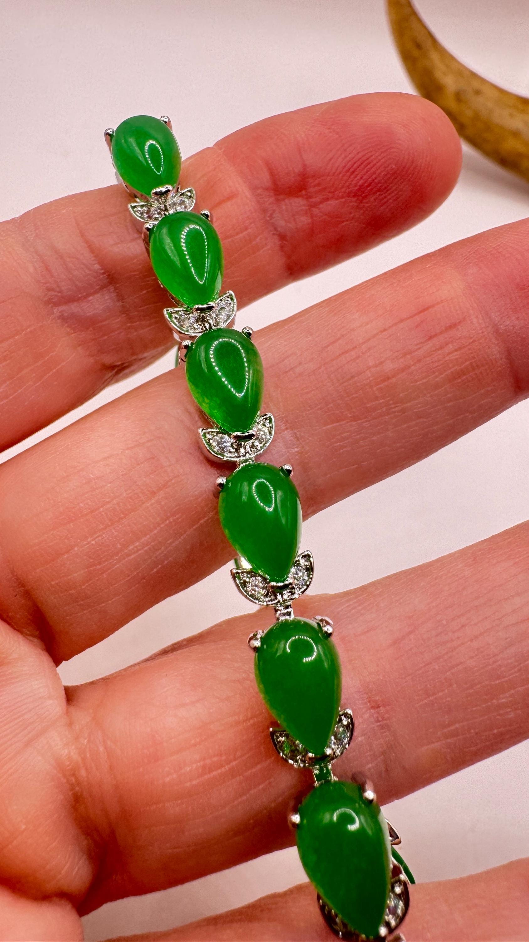 Vintage Green Jade Bracelet Golden Bronze