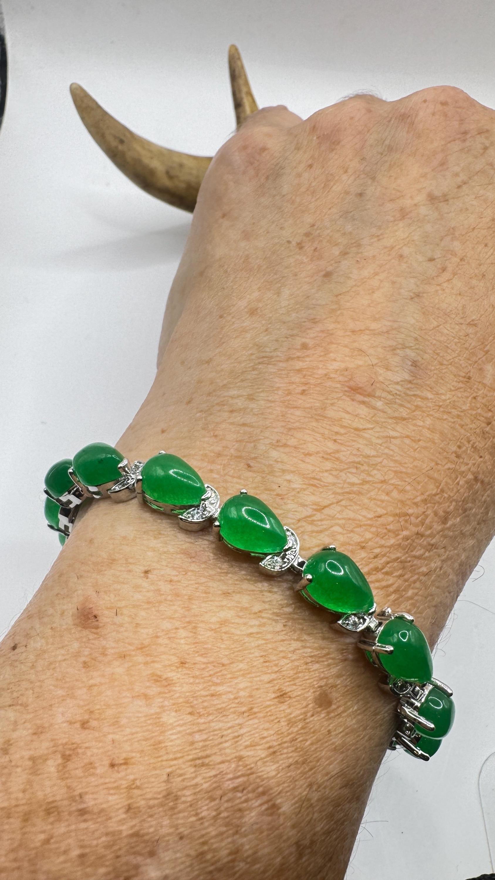 Vintage Green Jade Bracelet Golden Bronze