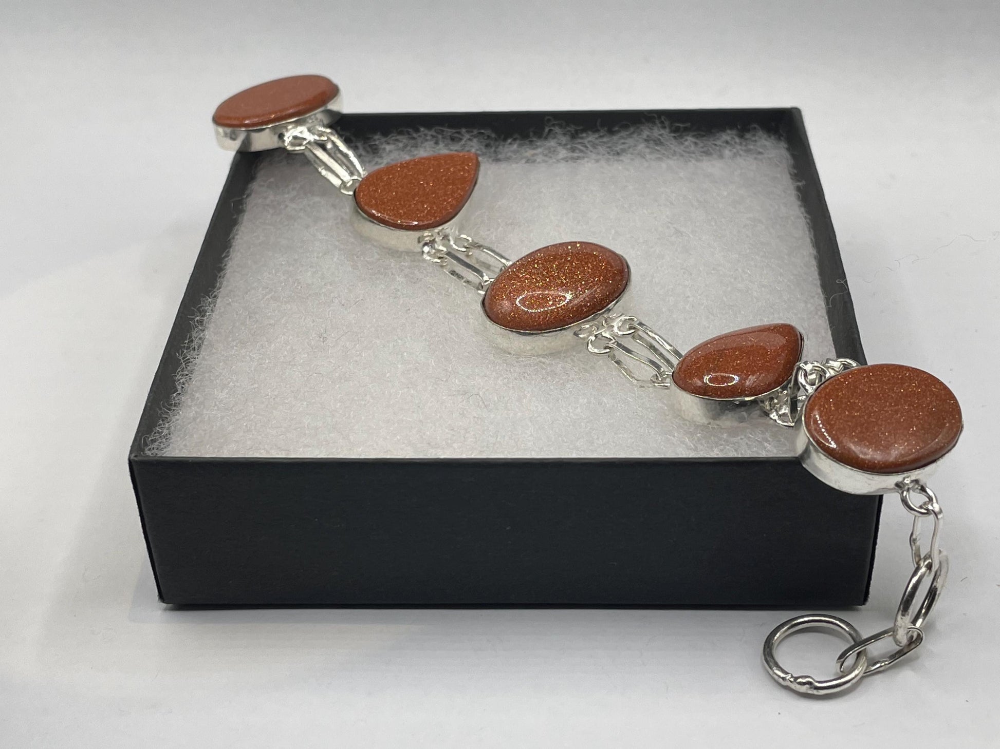 Vintage Goldstone Silver Toggle Bracelet