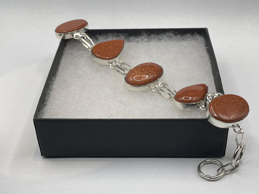 Vintage Goldstone Silver Toggle Bracelet