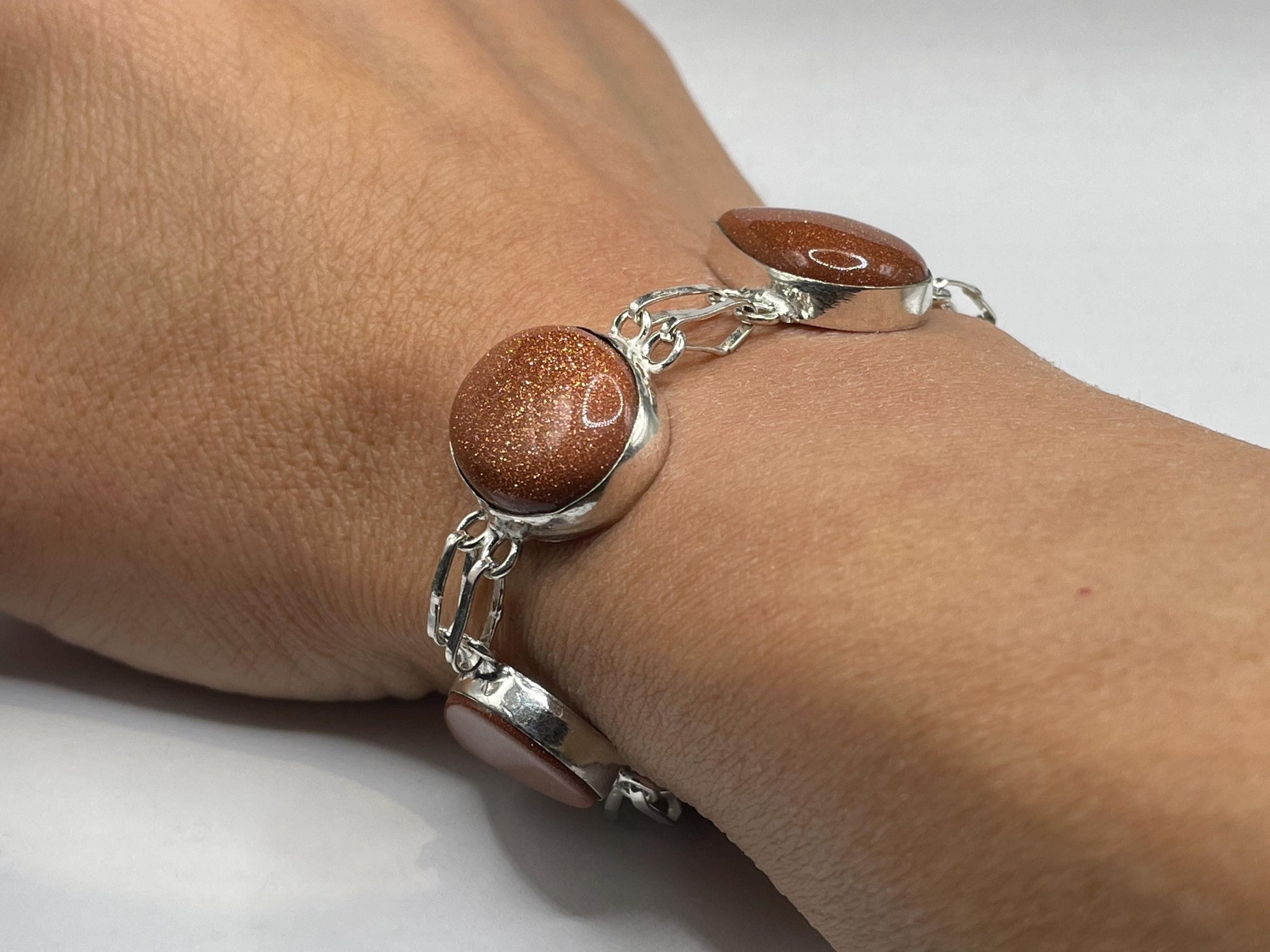 Vintage Goldstone Silver Toggle Bracelet