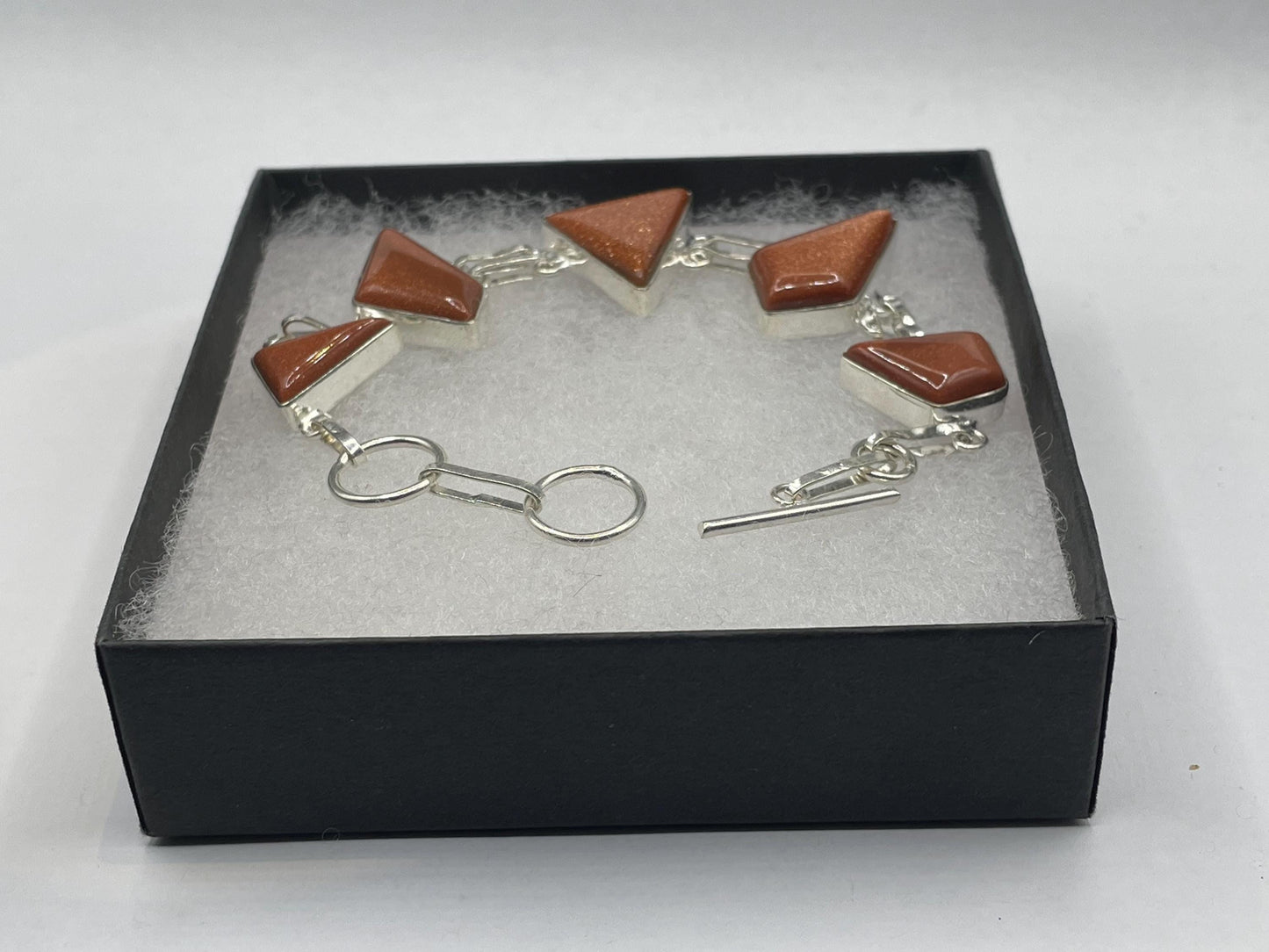 Vintage Goldstone Silver Toggle Bracelet