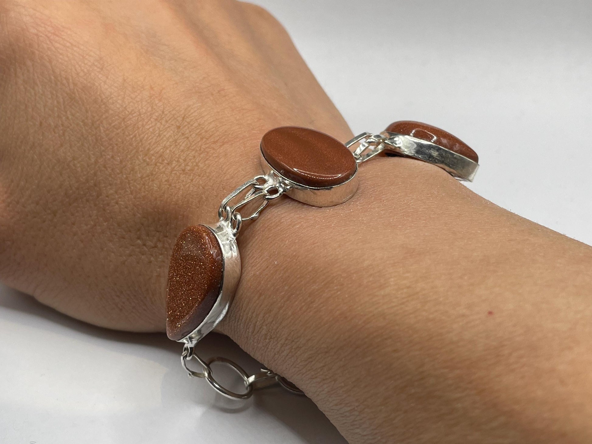 Vintage Goldstone Silver Toggle Bracelet