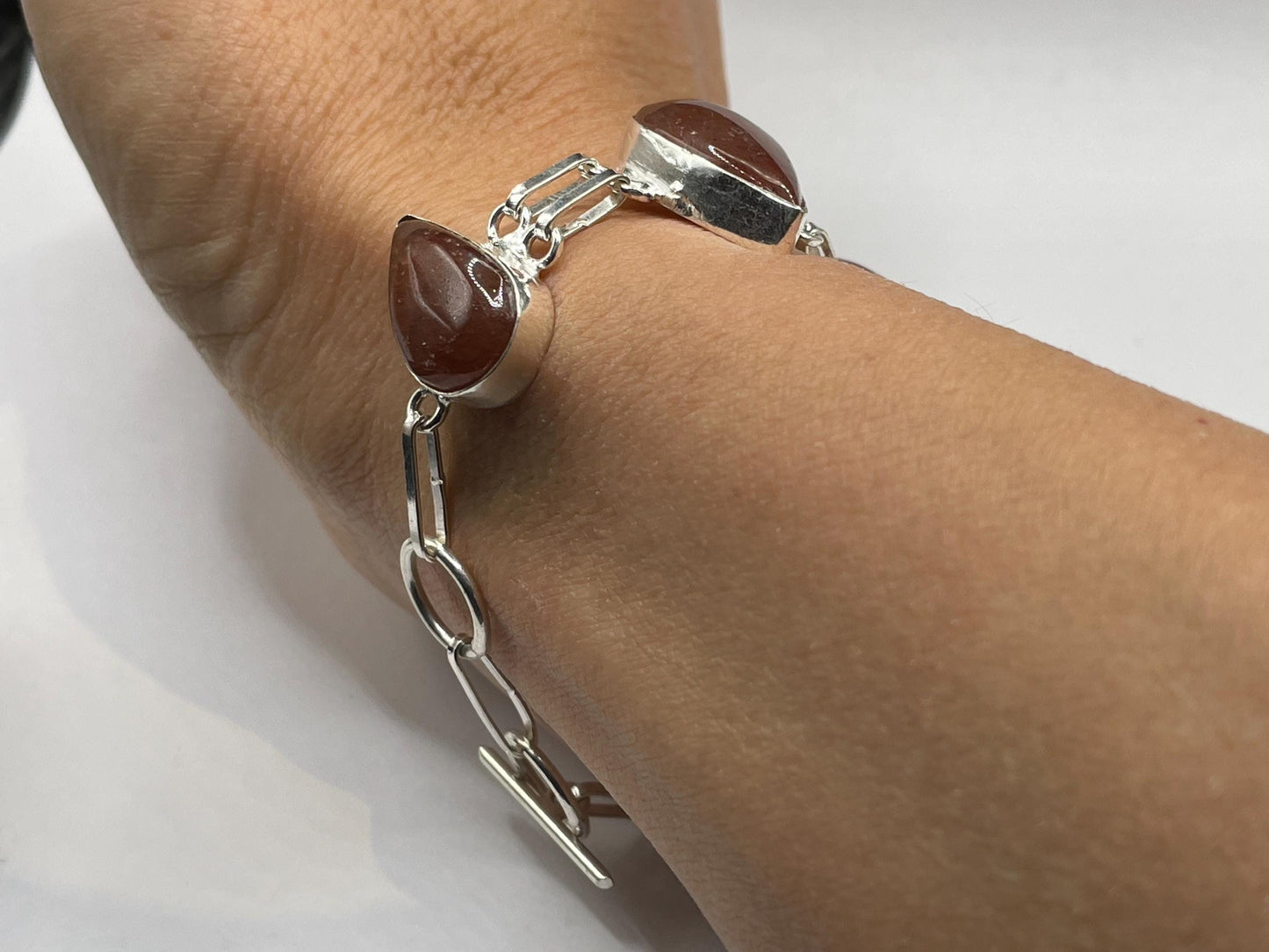 Vintage Red Carnelian Silver Toggle Bracelet