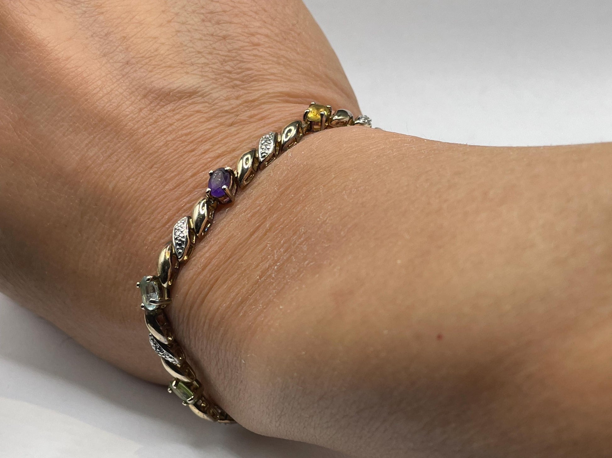 Vintage Mixed Gemstones Gold 925 Sterling Silver Bracelet