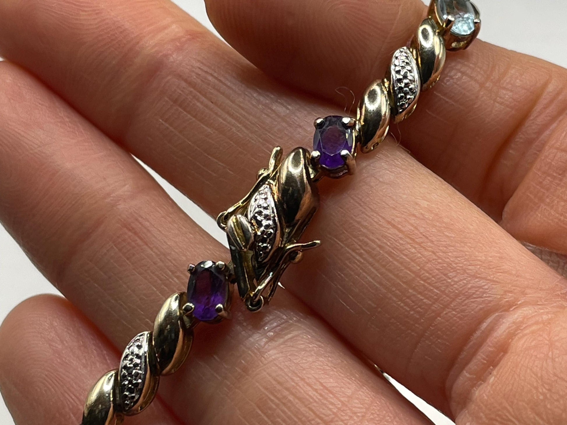 Vintage Mixed Gemstones Gold 925 Sterling Silver Bracelet