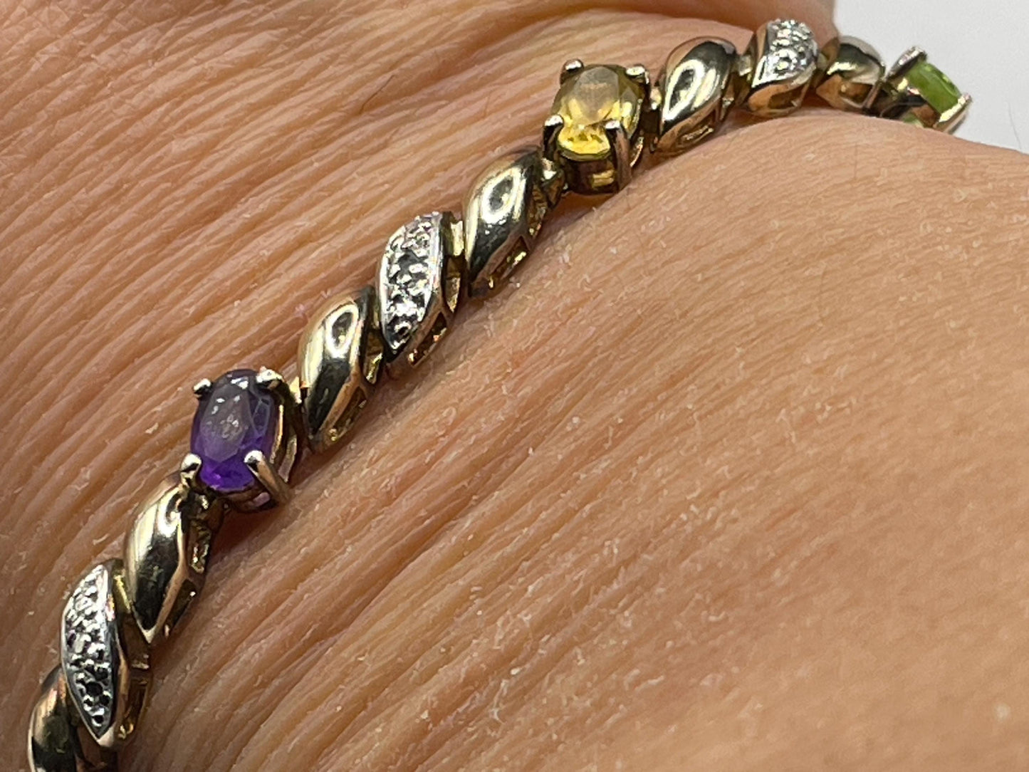 Vintage Mixed Gemstones Gold 925 Sterling Silver Bracelet