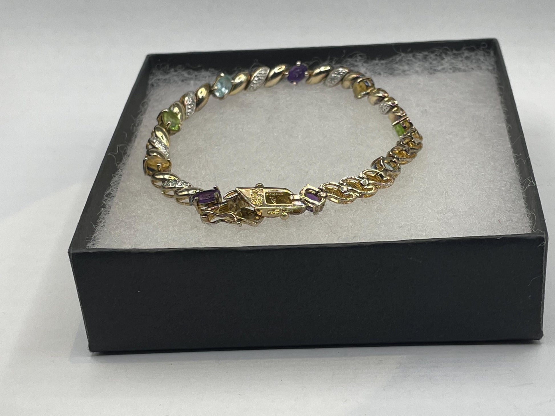 Vintage Mixed Gemstones Gold 925 Sterling Silver Bracelet