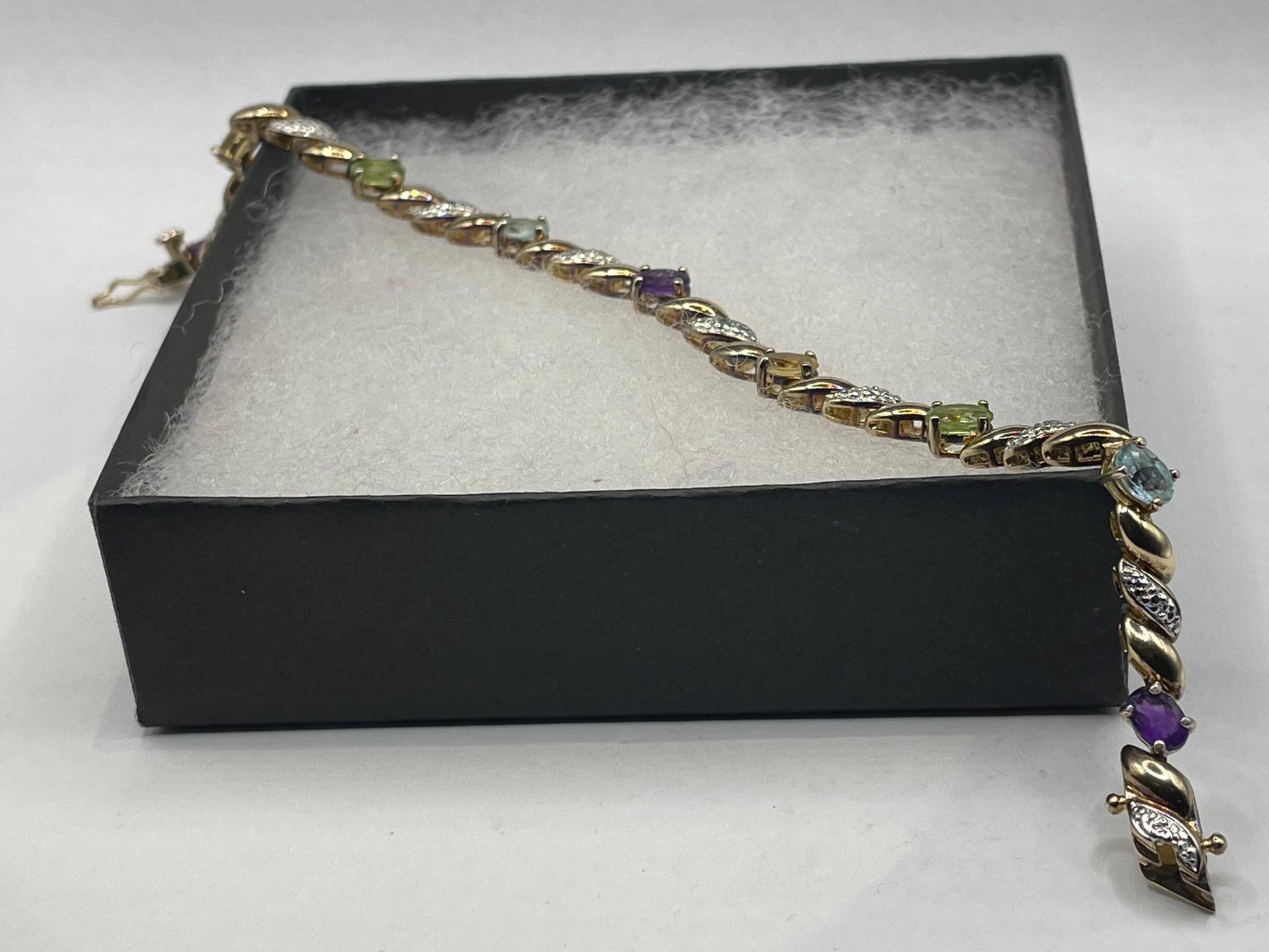Vintage Mixed Gemstones Gold 925 Sterling Silver Bracelet