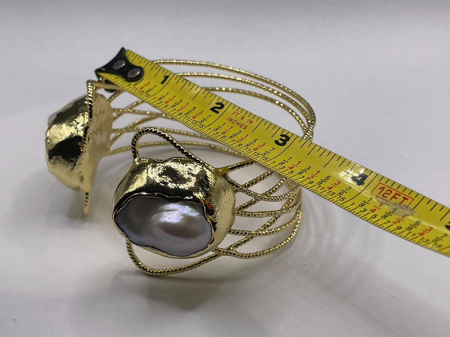 Vintage Pearl Cuff Bangle Bracelet Gold 925 Sterling Silver