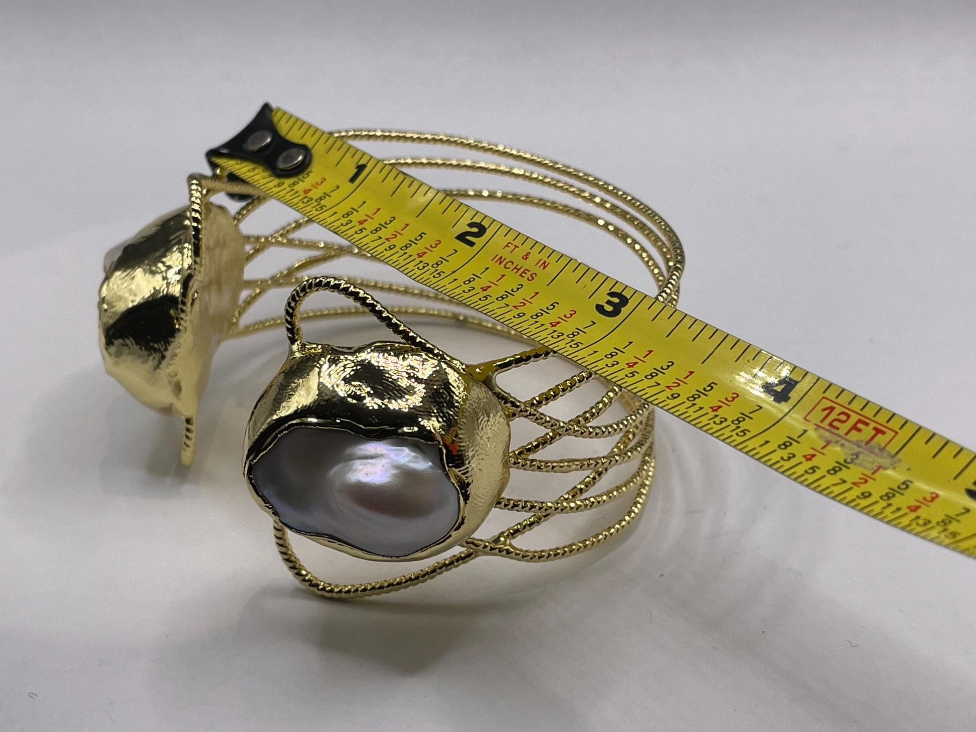 Vintage Pearl Cuff Bangle Bracelet Gold 925 Sterling Silver