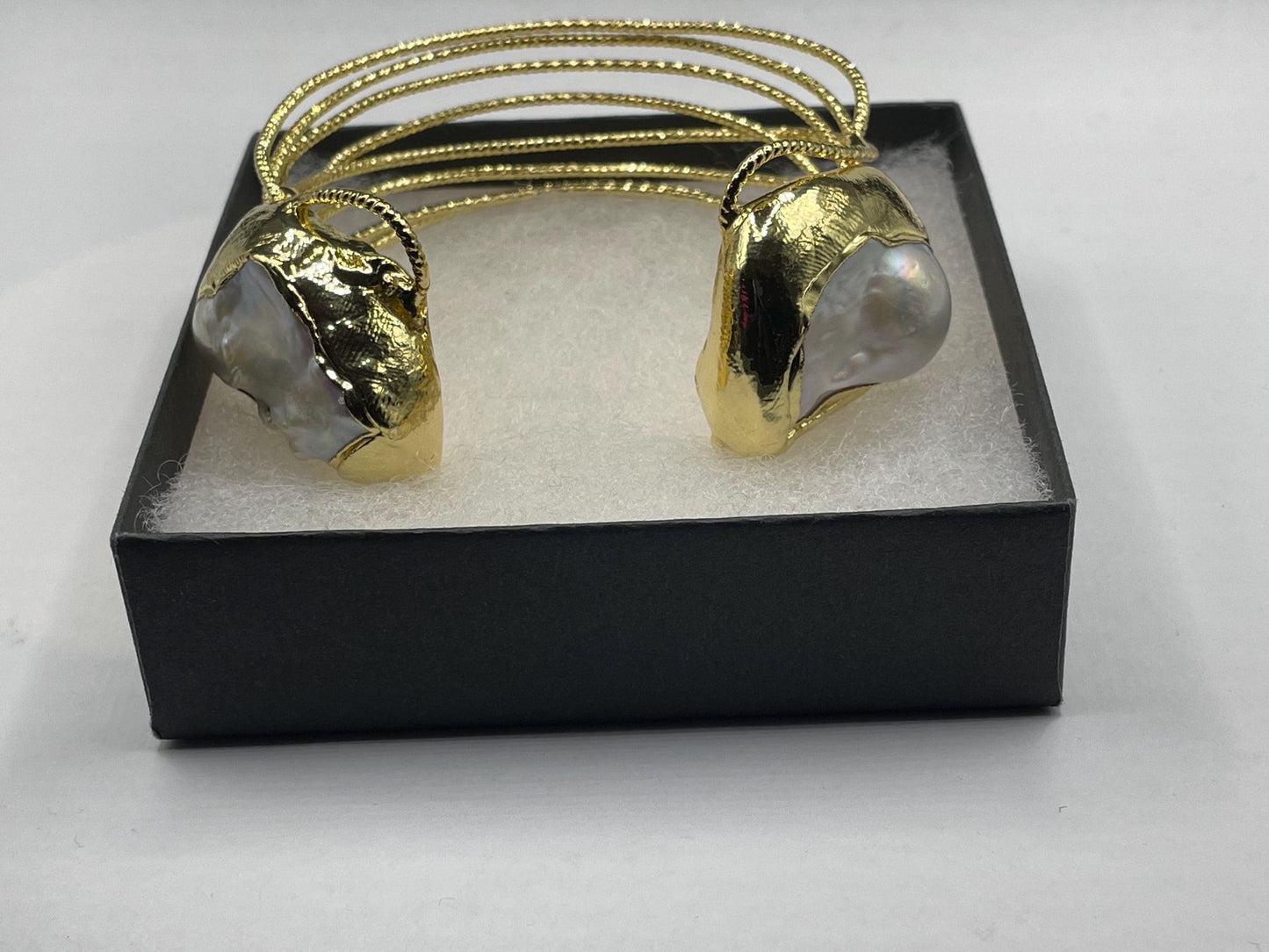 Vintage Pearl Cuff Bangle Bracelet Gold 925 Sterling Silver