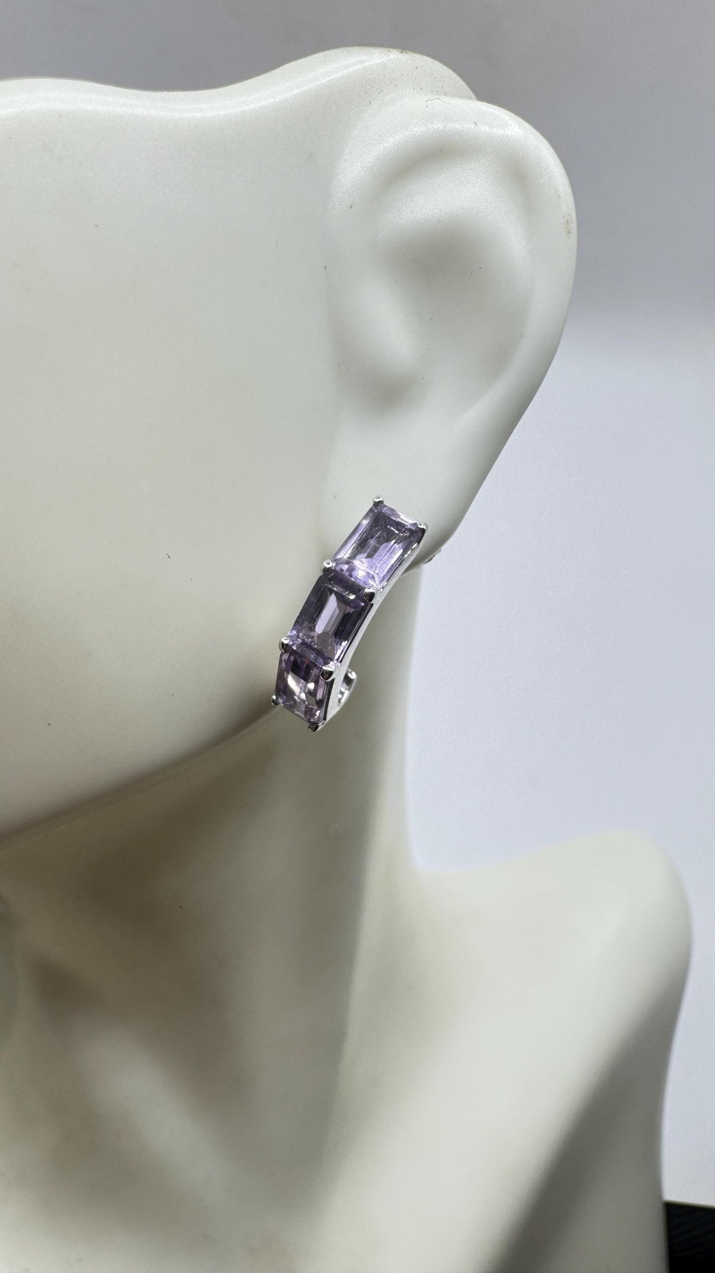 Vintage Amethyst Earrings 925 Sterling Silver Stud