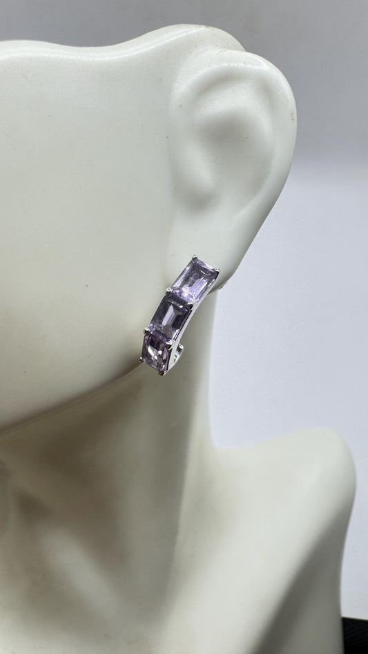Vintage Amethyst Earrings 925 Sterling Silver Stud