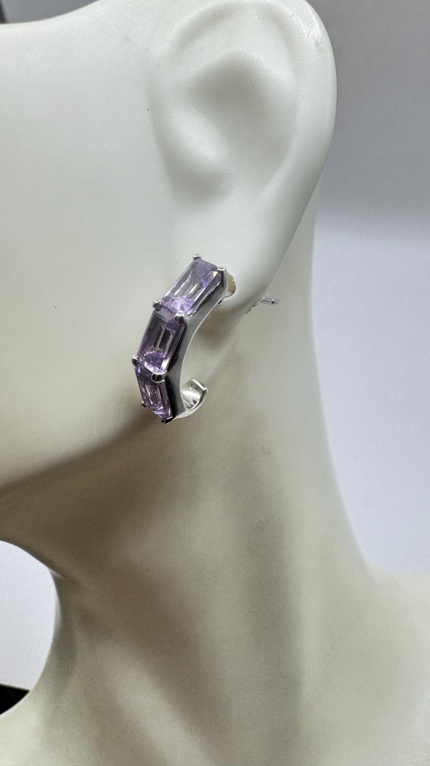 Vintage Amethyst Earrings 925 Sterling Silver Stud