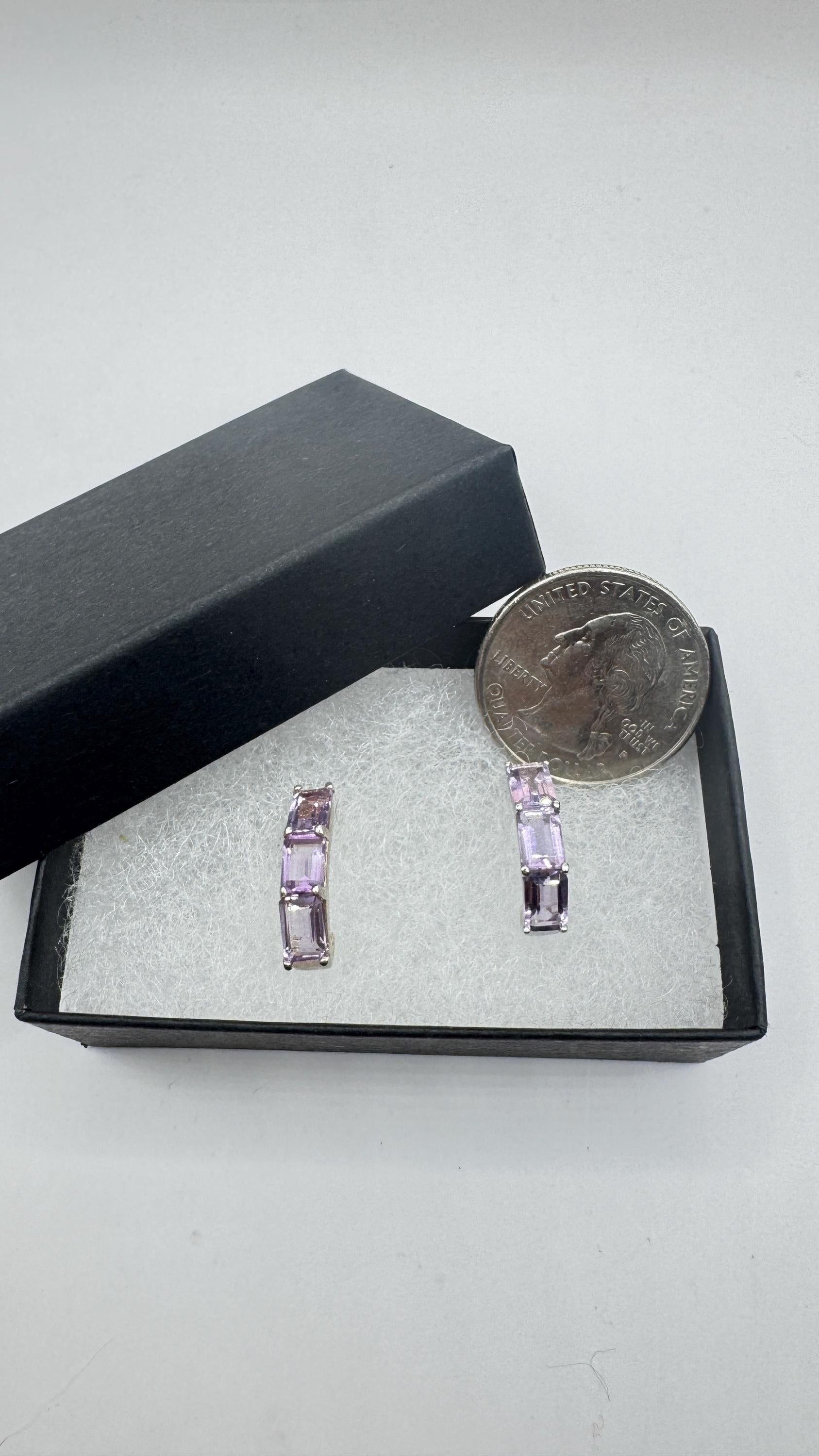 Vintage Amethyst Earrings 925 Sterling Silver Stud