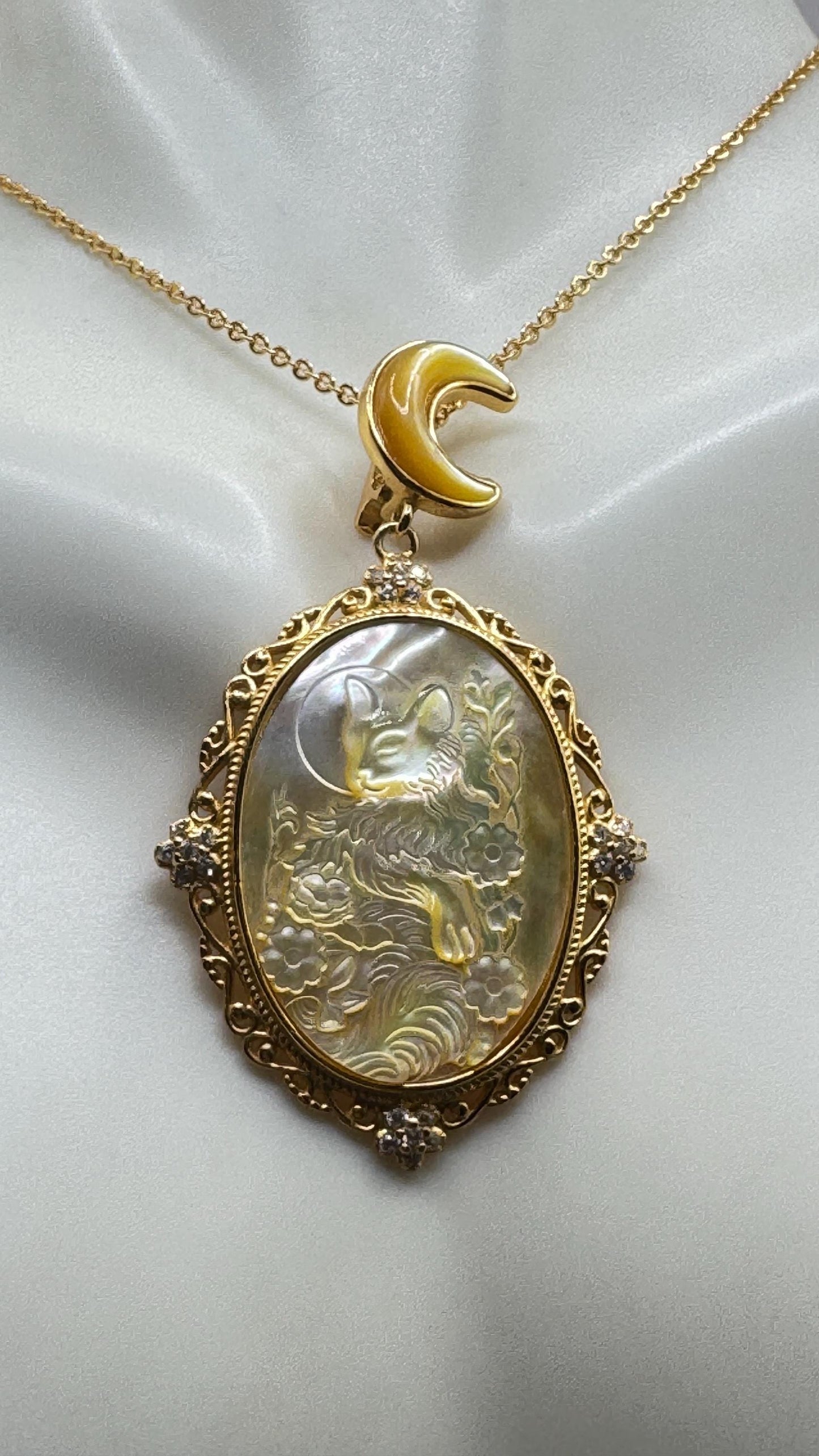 Vintage Cameo Cat 925 Sterling Silver Necklace Choker