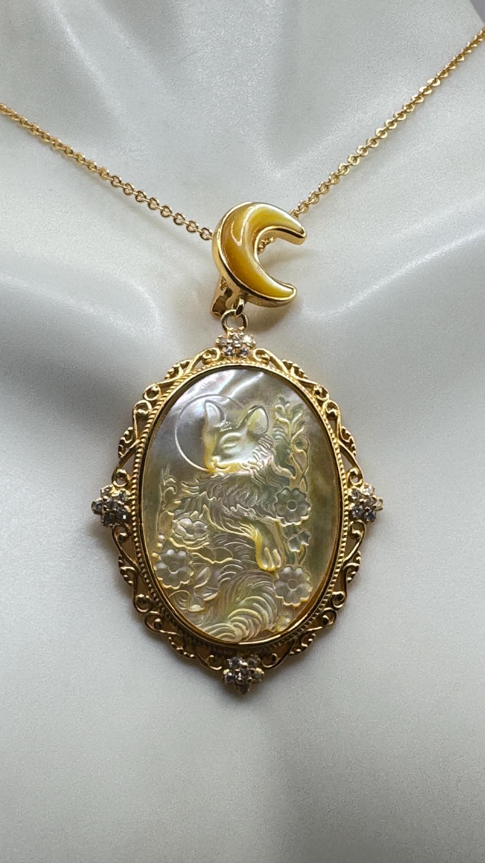 Vintage Cameo Cat 925 Sterling Silver Necklace Choker
