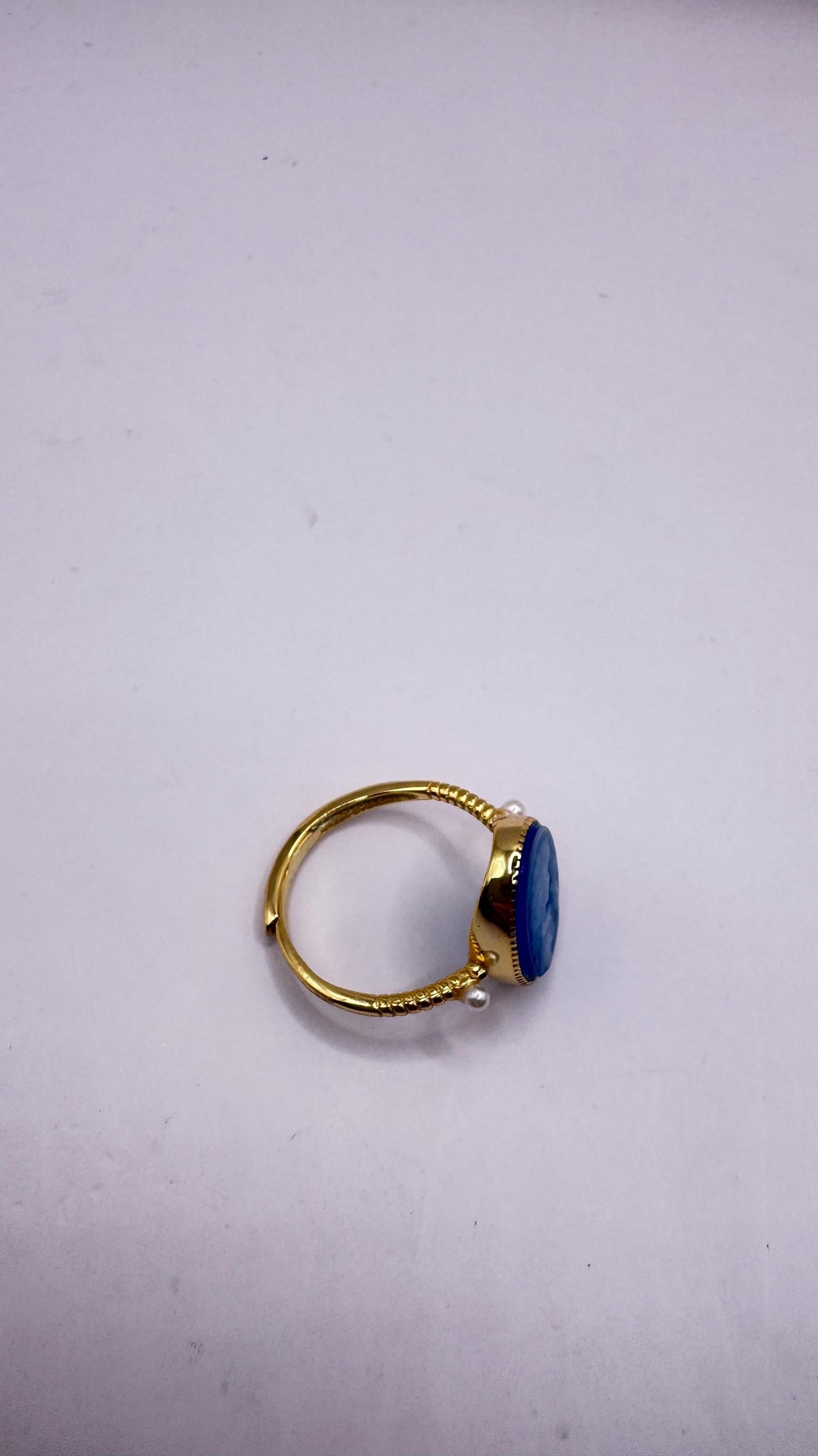 Vintage Blue Onyx Rose Cameo Gold 925 Sterling Silver Cocktail Ring