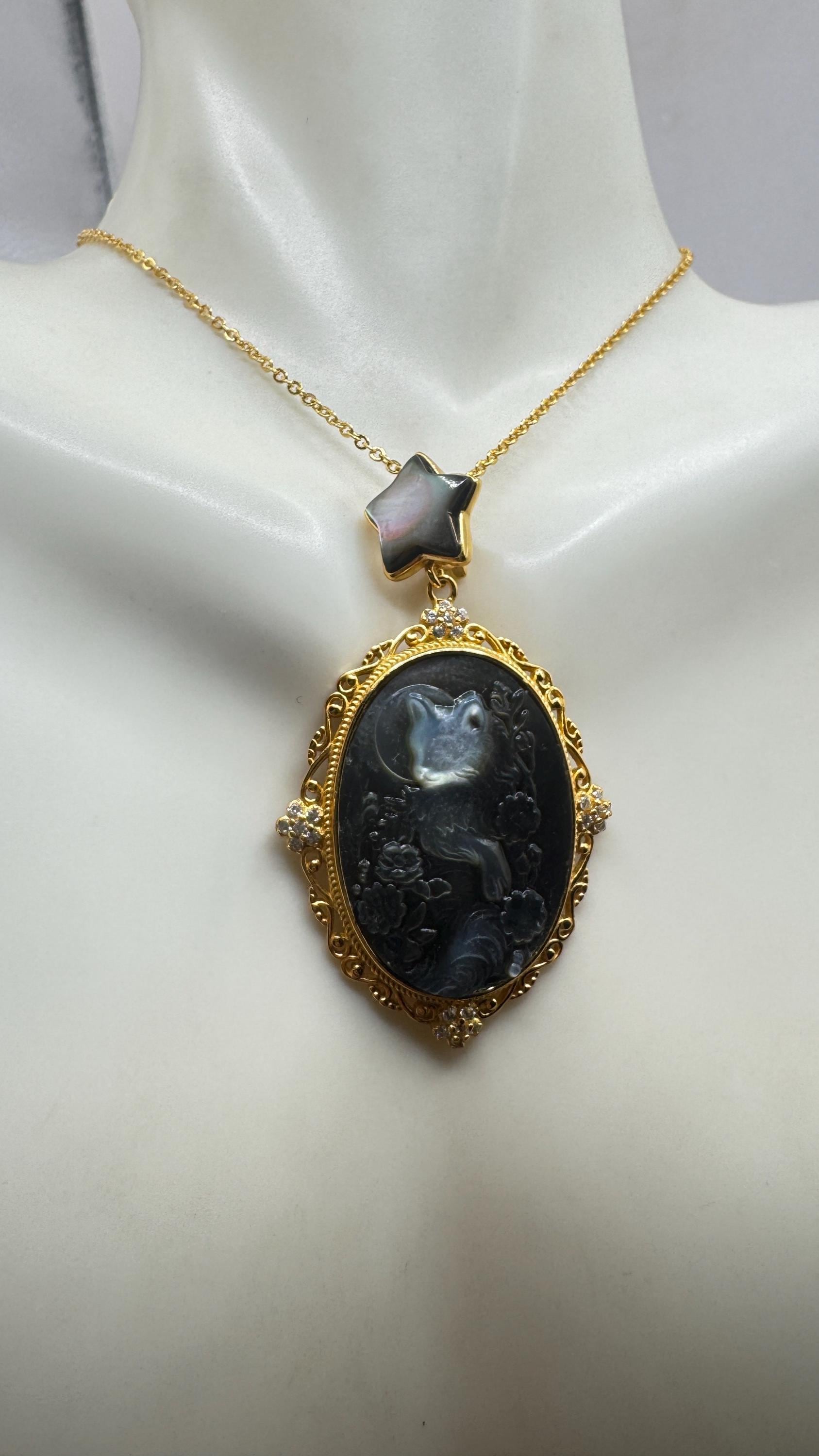 Vintage Cameo Cat 925 Sterling Silver Necklace Choker