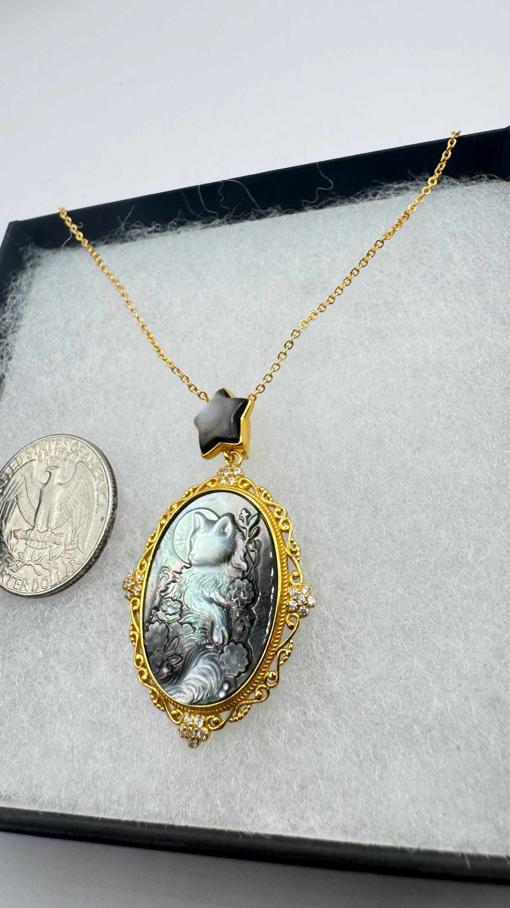 Vintage Cameo Cat 925 Sterling Silver Necklace Choker