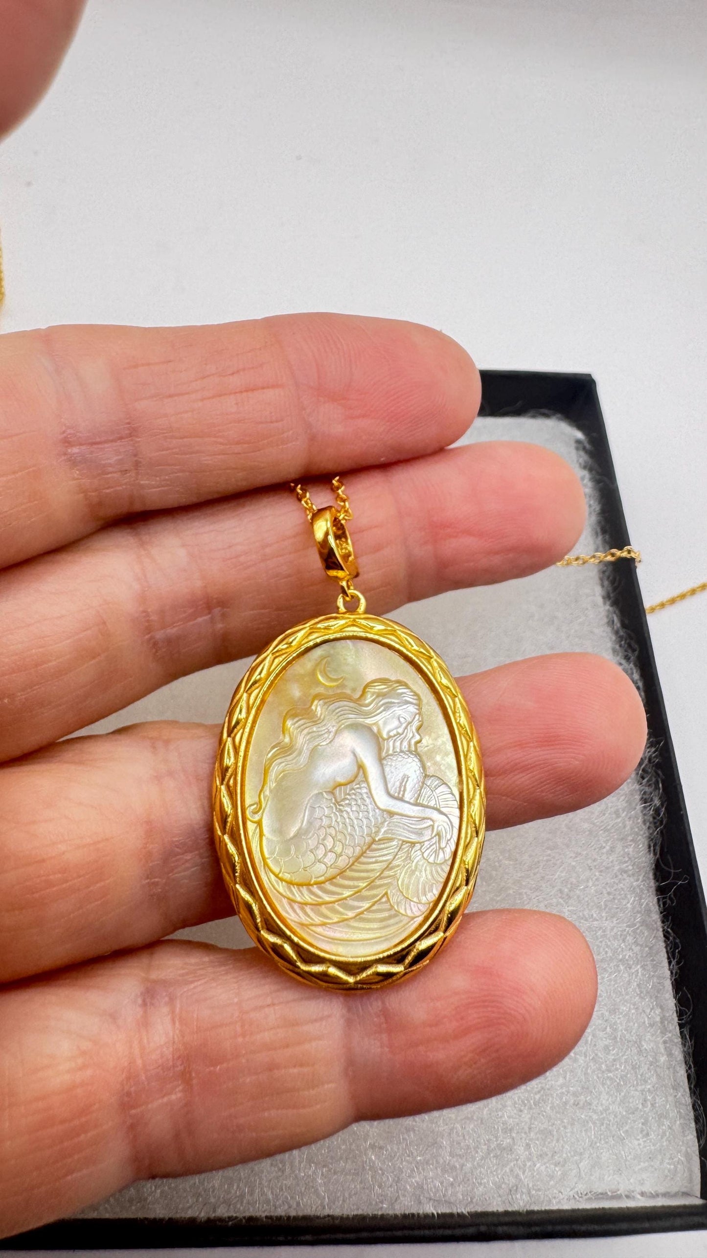 Vintage Cameo Mermaid 925 Sterling Silver Necklace Choker