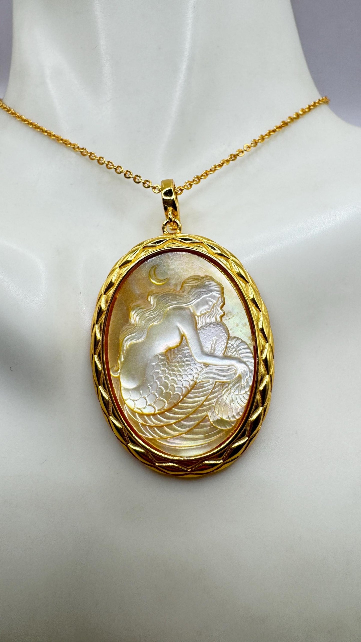 Vintage Cameo Mermaid 925 Sterling Silver Necklace Choker