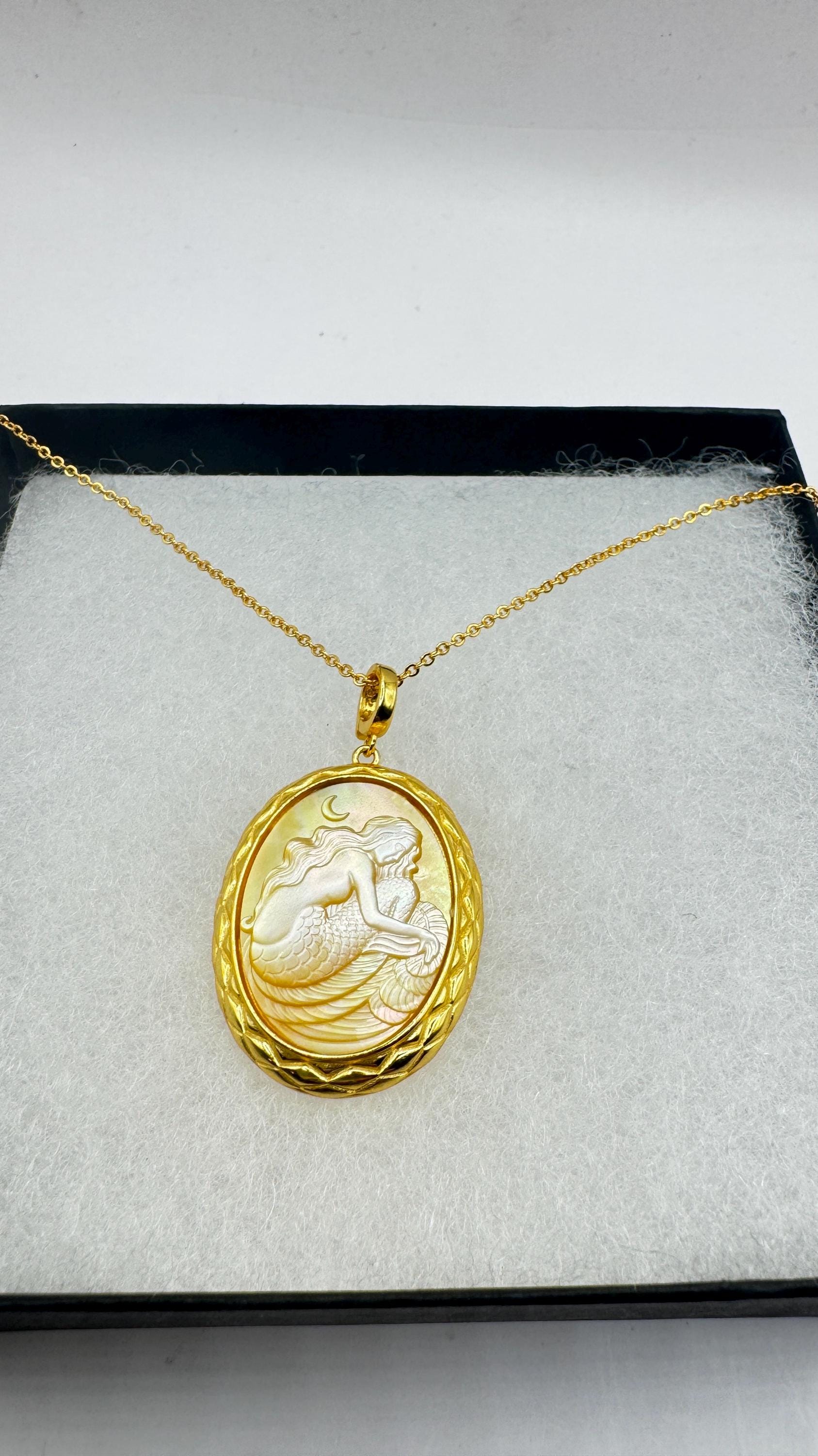 Vintage Cameo Mermaid 925 Sterling Silver Necklace Choker