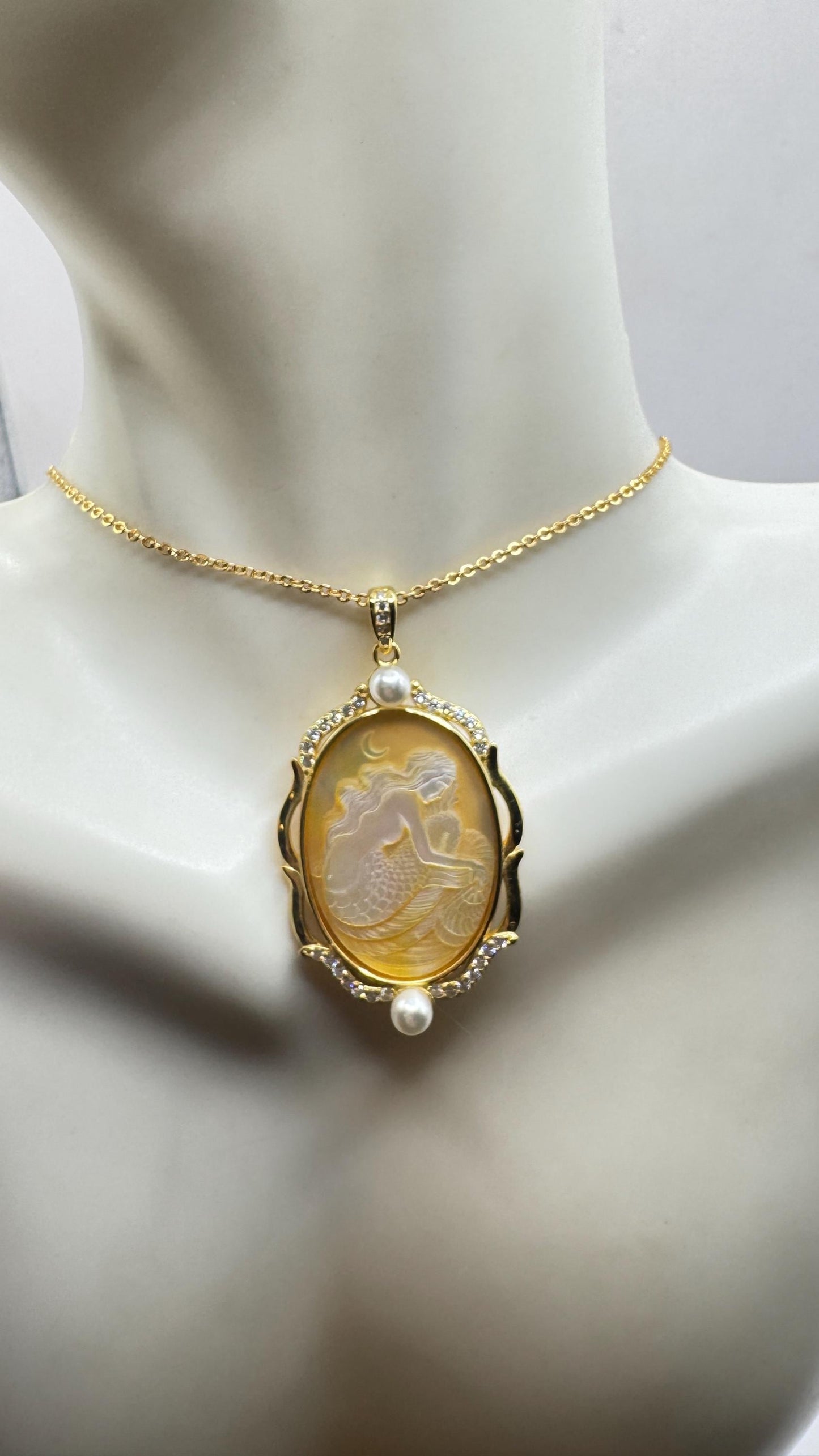 Vintage Cameo Mermaid 925 Sterling Silver Necklace Choker