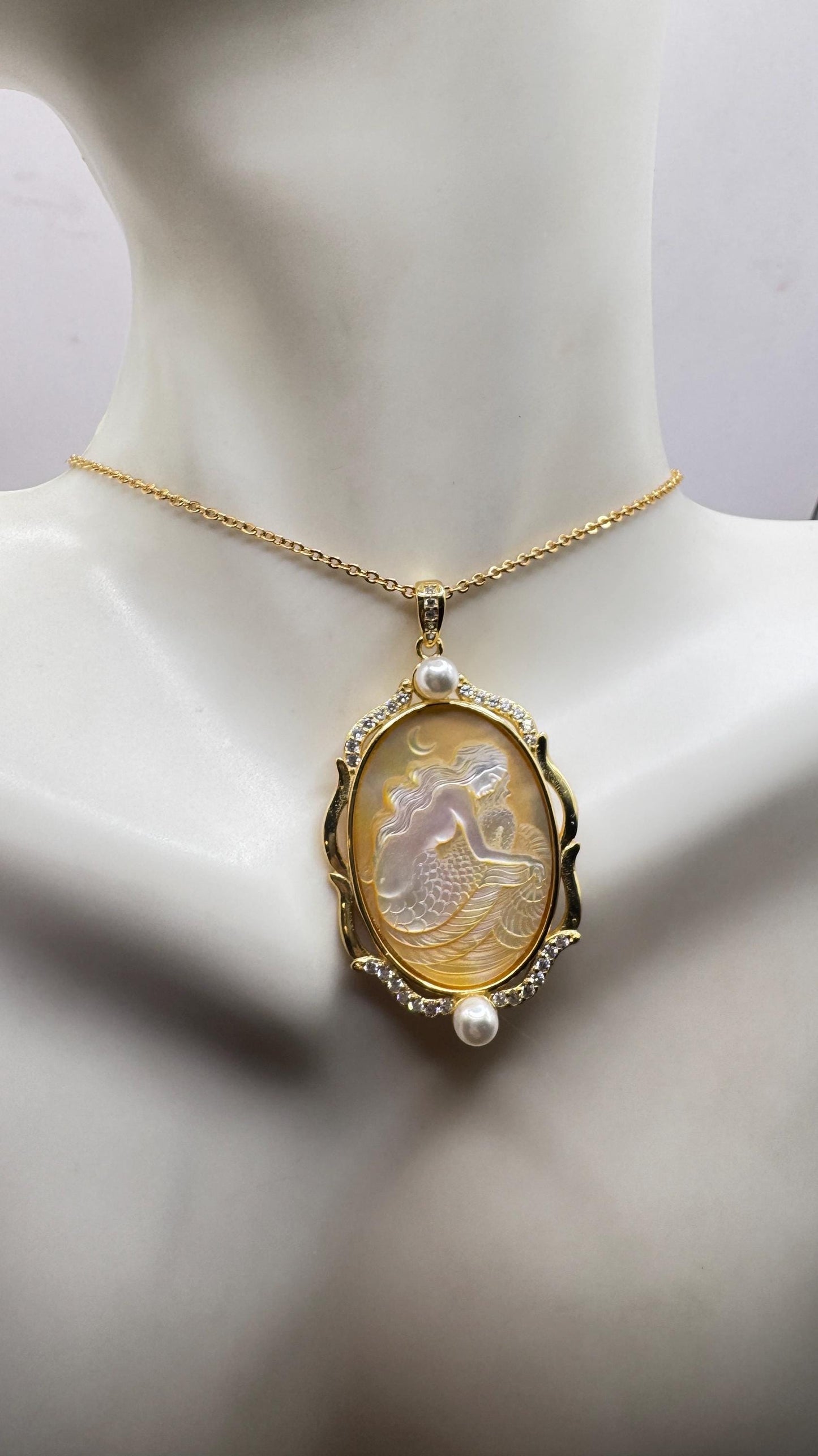 Vintage Cameo Mermaid 925 Sterling Silver Necklace Choker