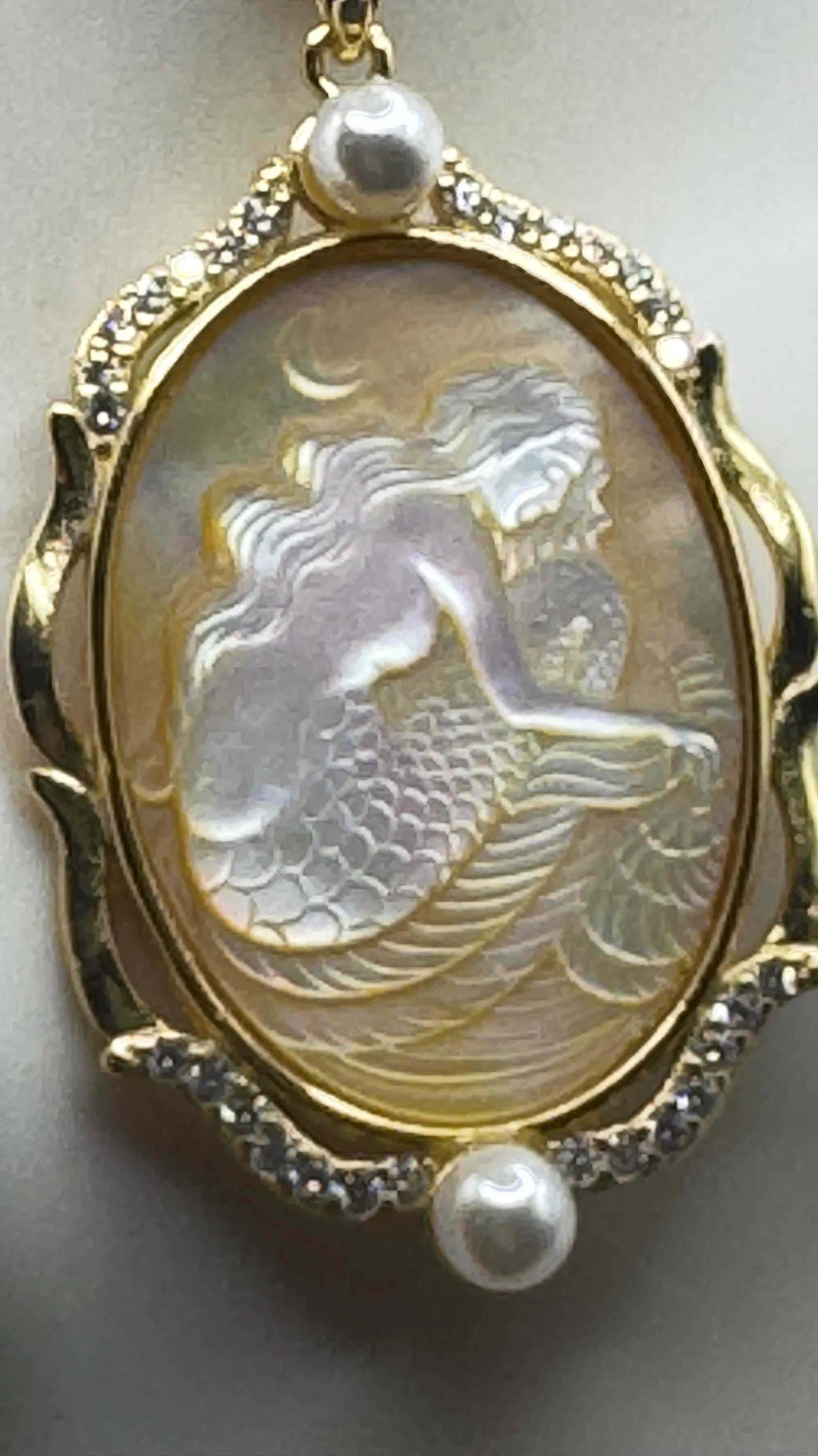 Vintage Cameo Mermaid 925 Sterling Silver Necklace Choker