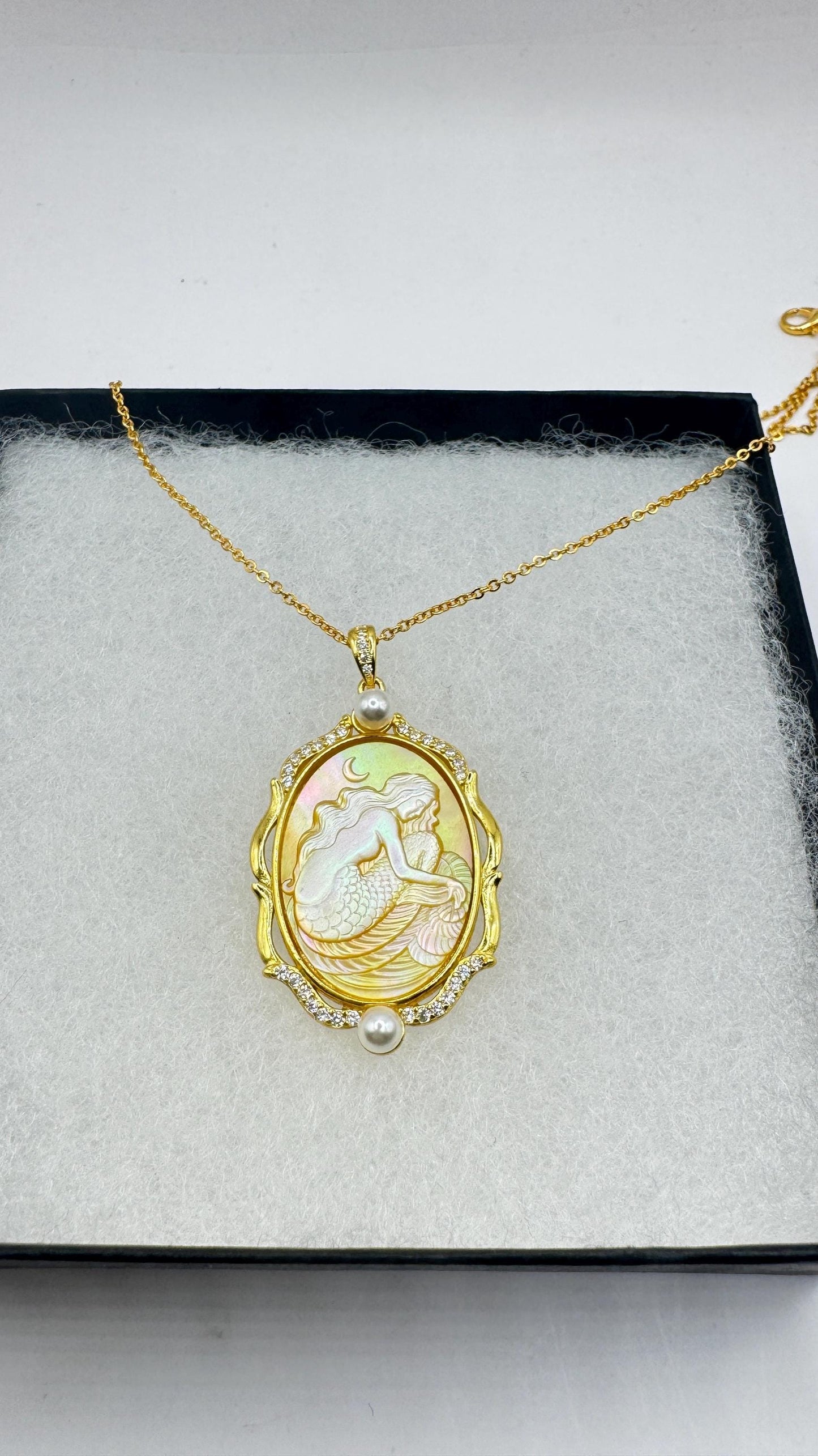 Vintage Cameo Mermaid 925 Sterling Silver Necklace Choker