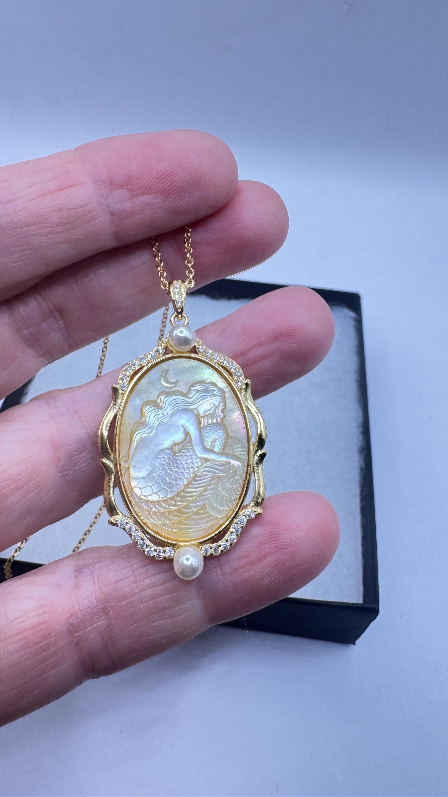 Vintage Cameo Mermaid 925 Sterling Silver Necklace Choker