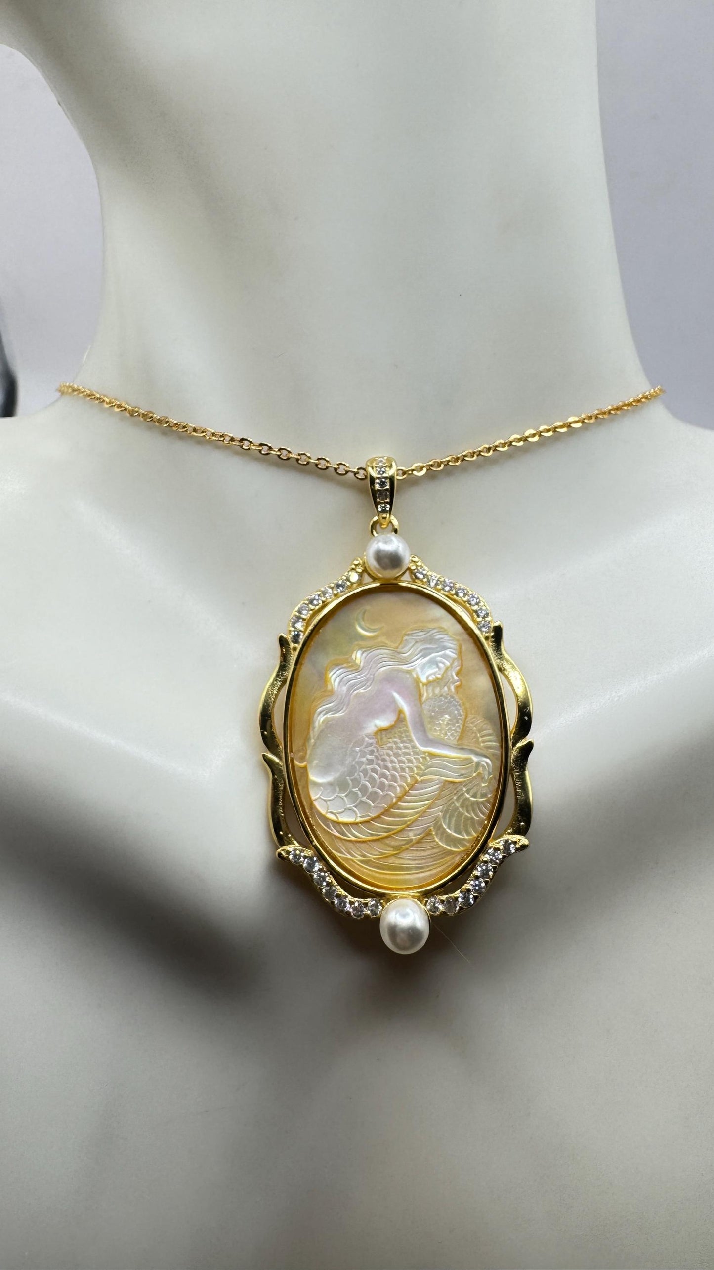 Vintage Cameo Mermaid 925 Sterling Silver Necklace Choker