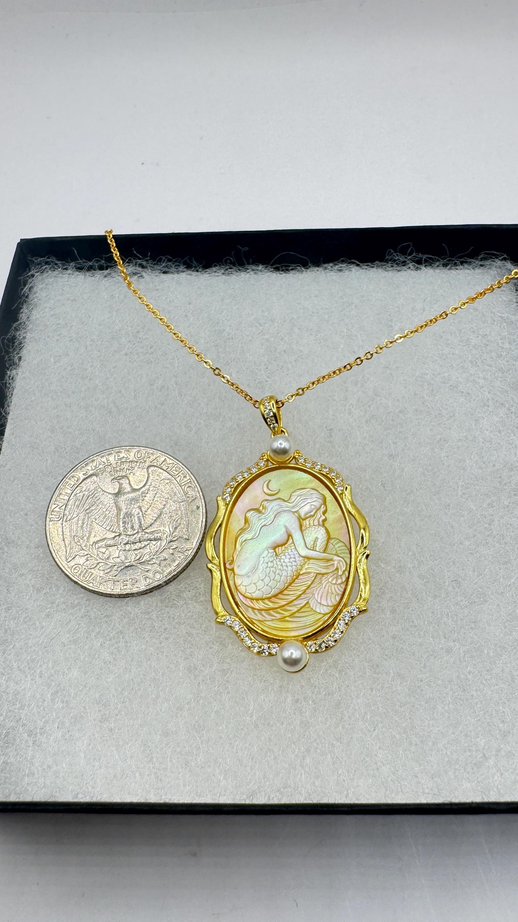 Vintage Cameo Mermaid 925 Sterling Silver Necklace Choker